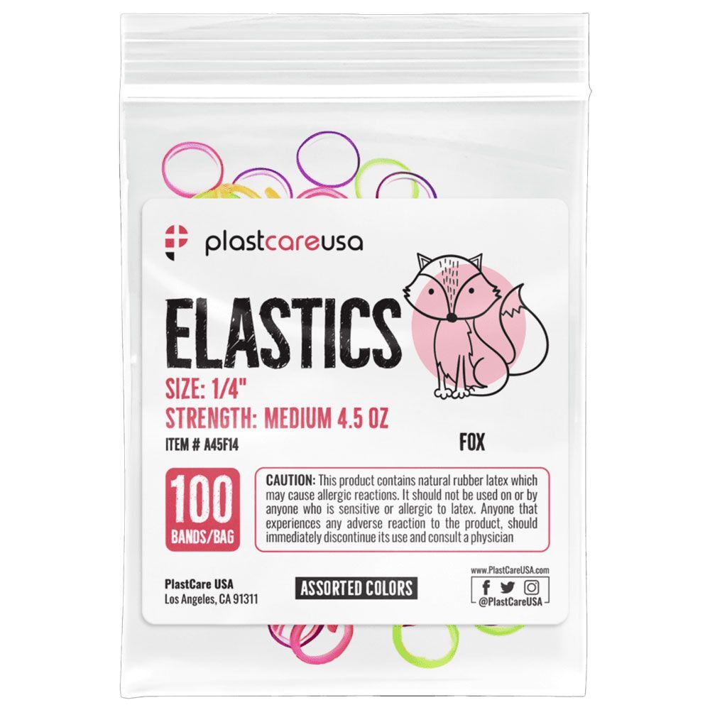 plastcareusa ELASTICS 1/4″ Fox, Medium 4.5 oz Elastic Bands, Asst Colors,100/Bag