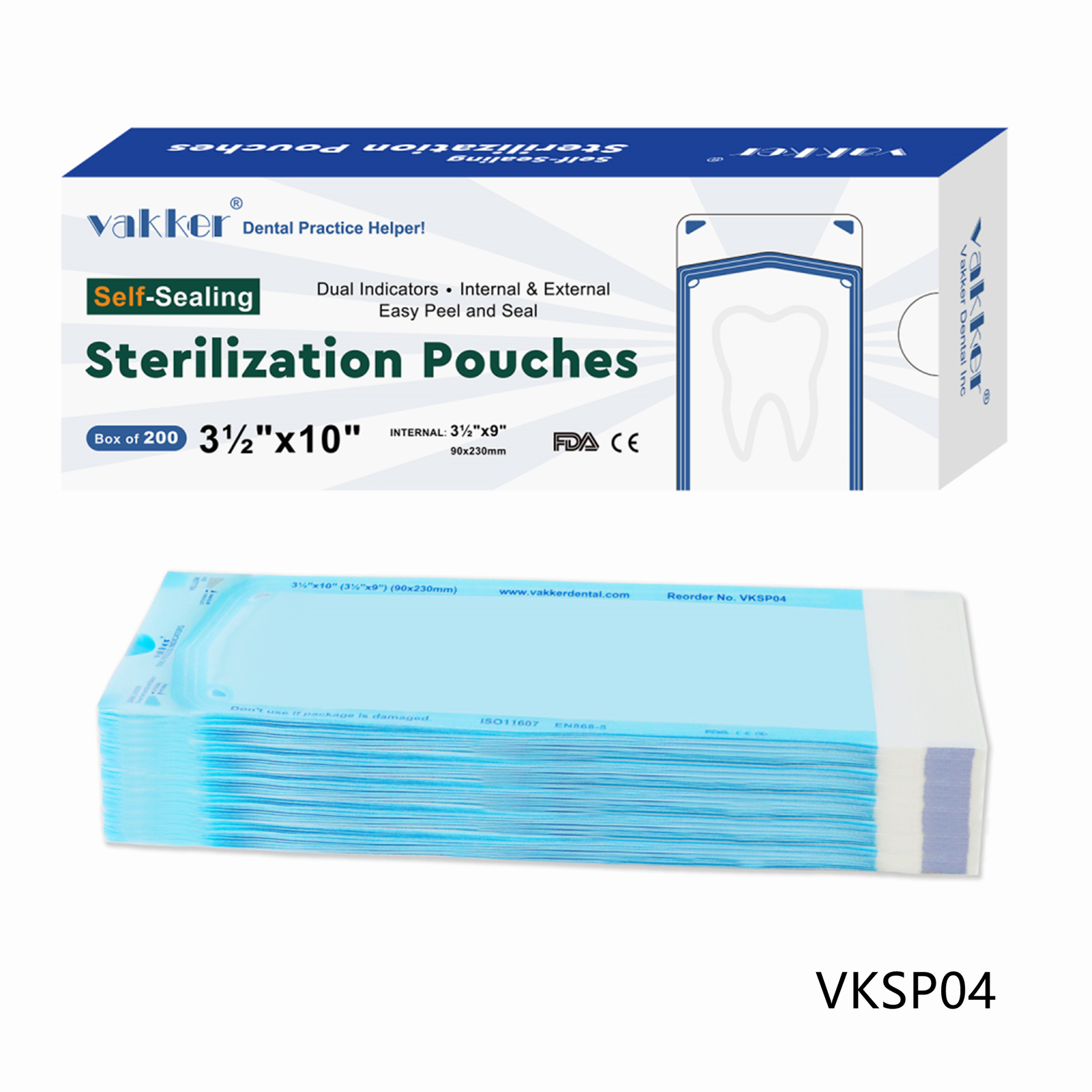1000pc 3.5″ x 10″ Self Sealing Dental Sterilization Pouches Autoclave Bag FDA