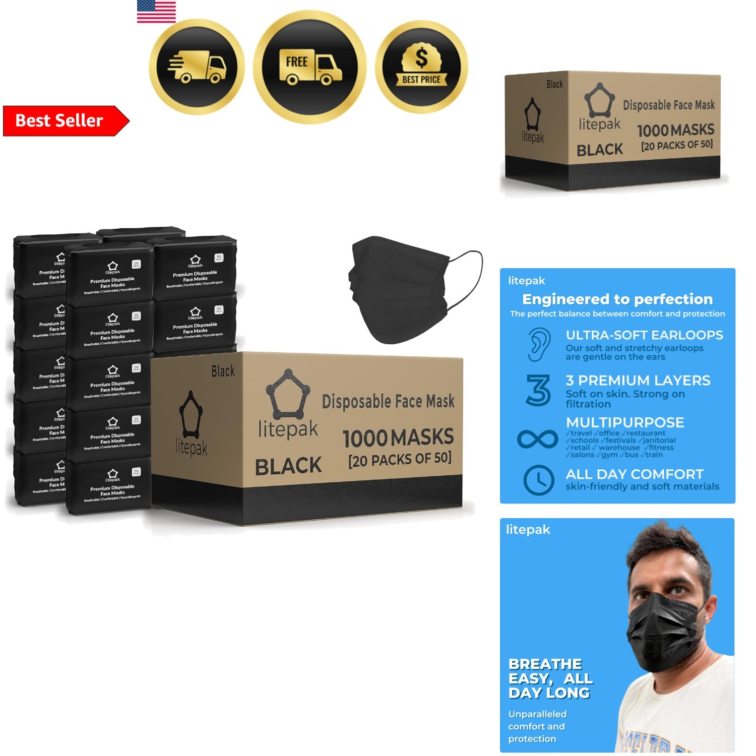 1,000 PCS – Disposable Face Masks for Home & Office – Breathable & Comfortabl…