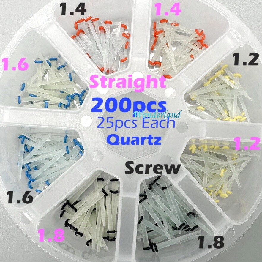 200pcs Dental Quartz Glass Fiber Post Root Canal Pins Straight/Screw Posts