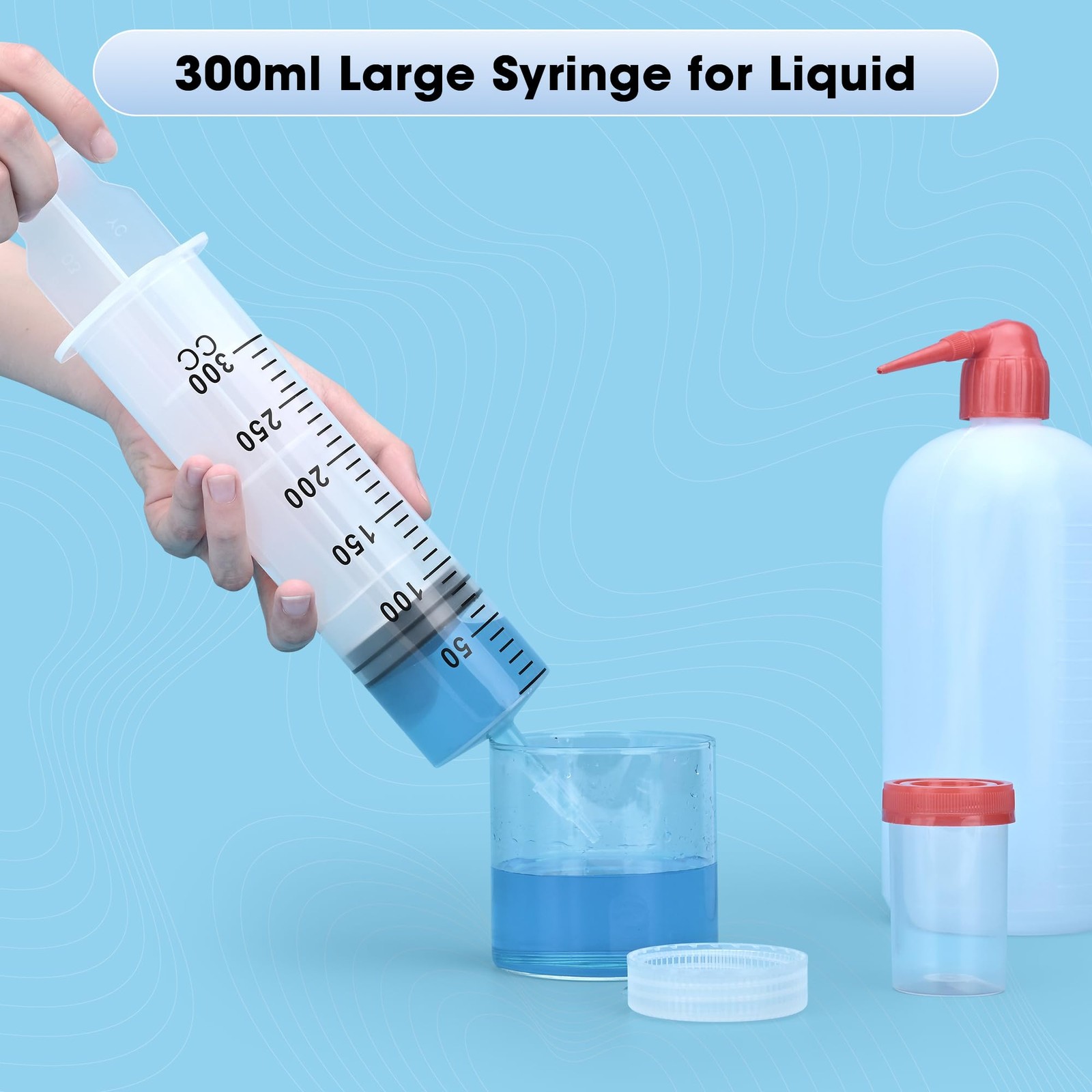 300mL Syringe for Liquid – Large Plastic with Tip Adapter clear