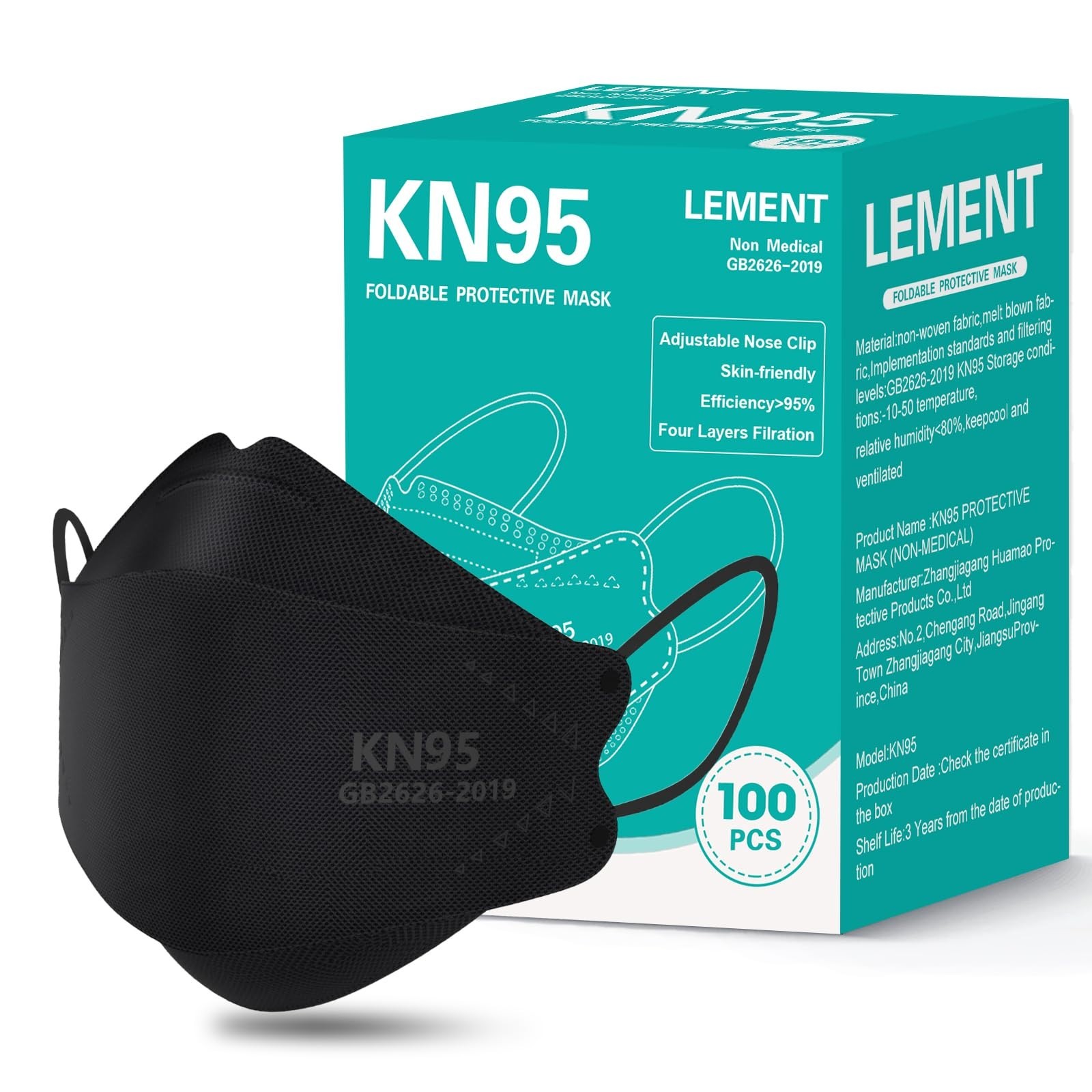 100 Pack KN95 Face Masks – Breathable Black Disposable Masks for Adults & Teens