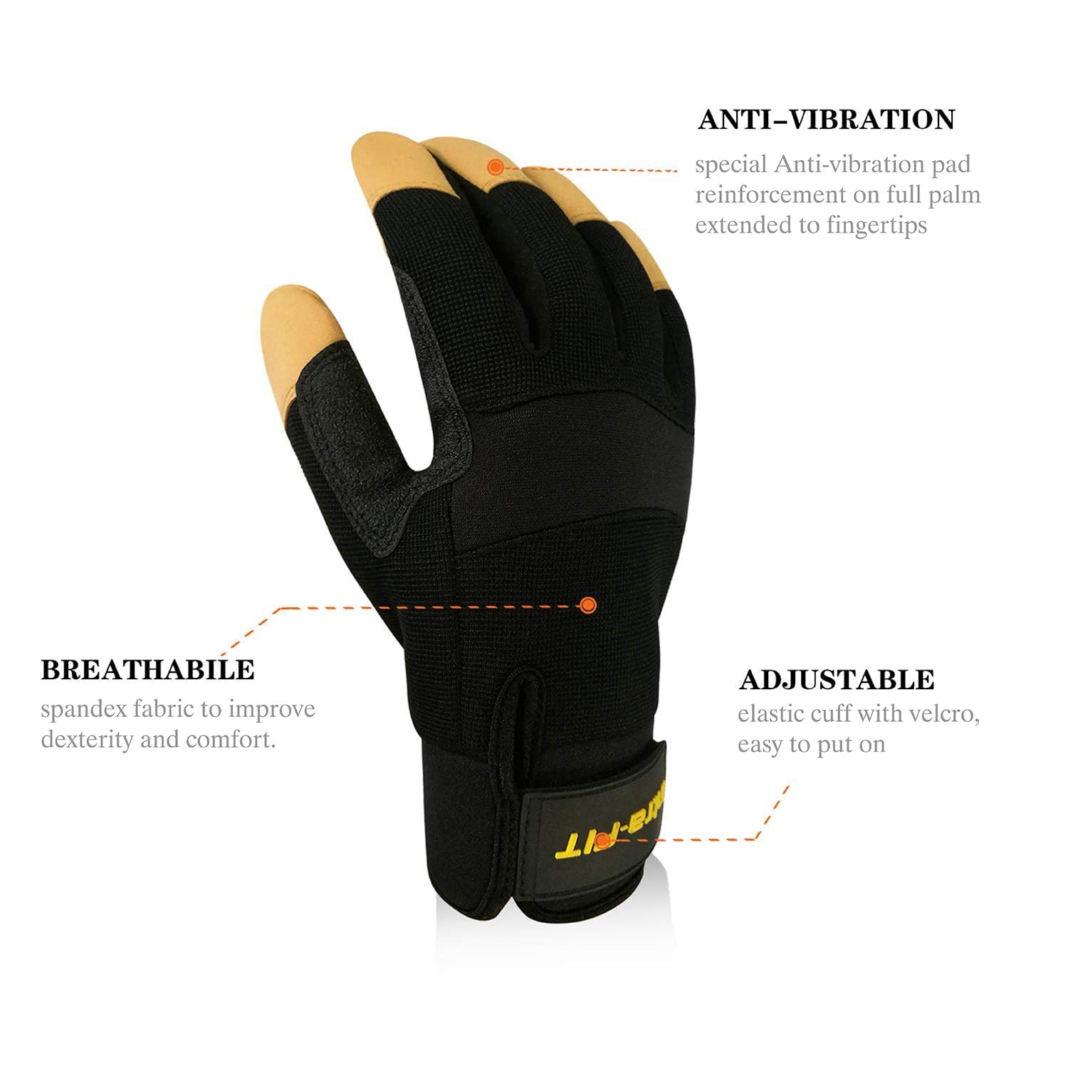Intra-Fit Anti-Vibration Glove X-Large Full Finger Carpentry Landscaping