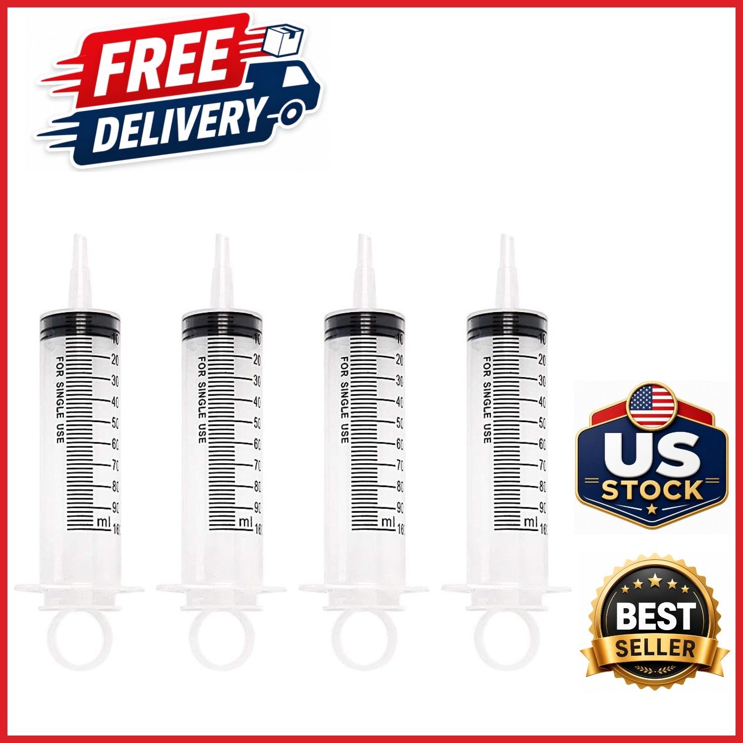 4 Pack 100ml Syringes with Caps for Crafts and Industrial Applications