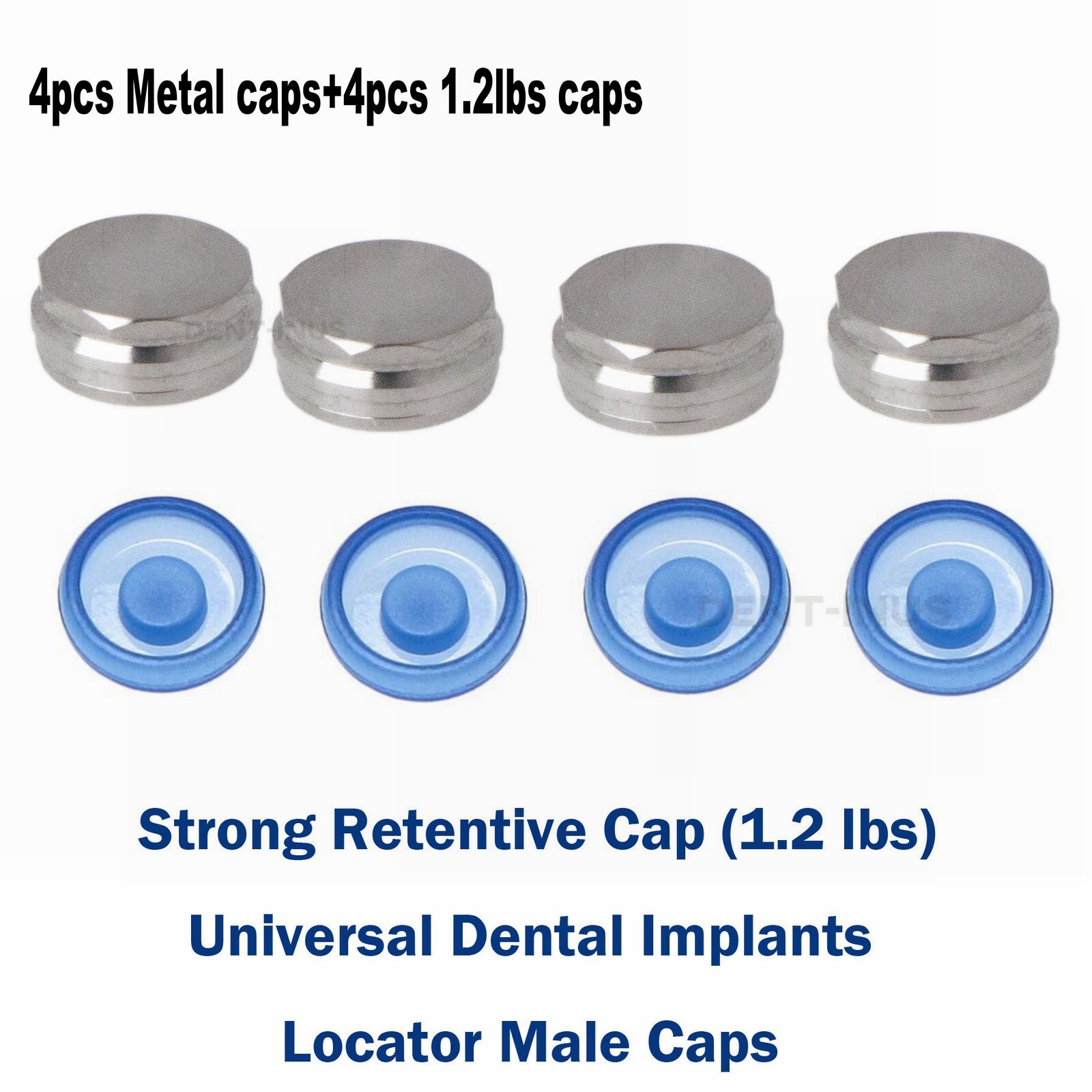 Overdenture Abutment Male Caps Inserts 1.2 lbs Blue Retentive & Metal Caps