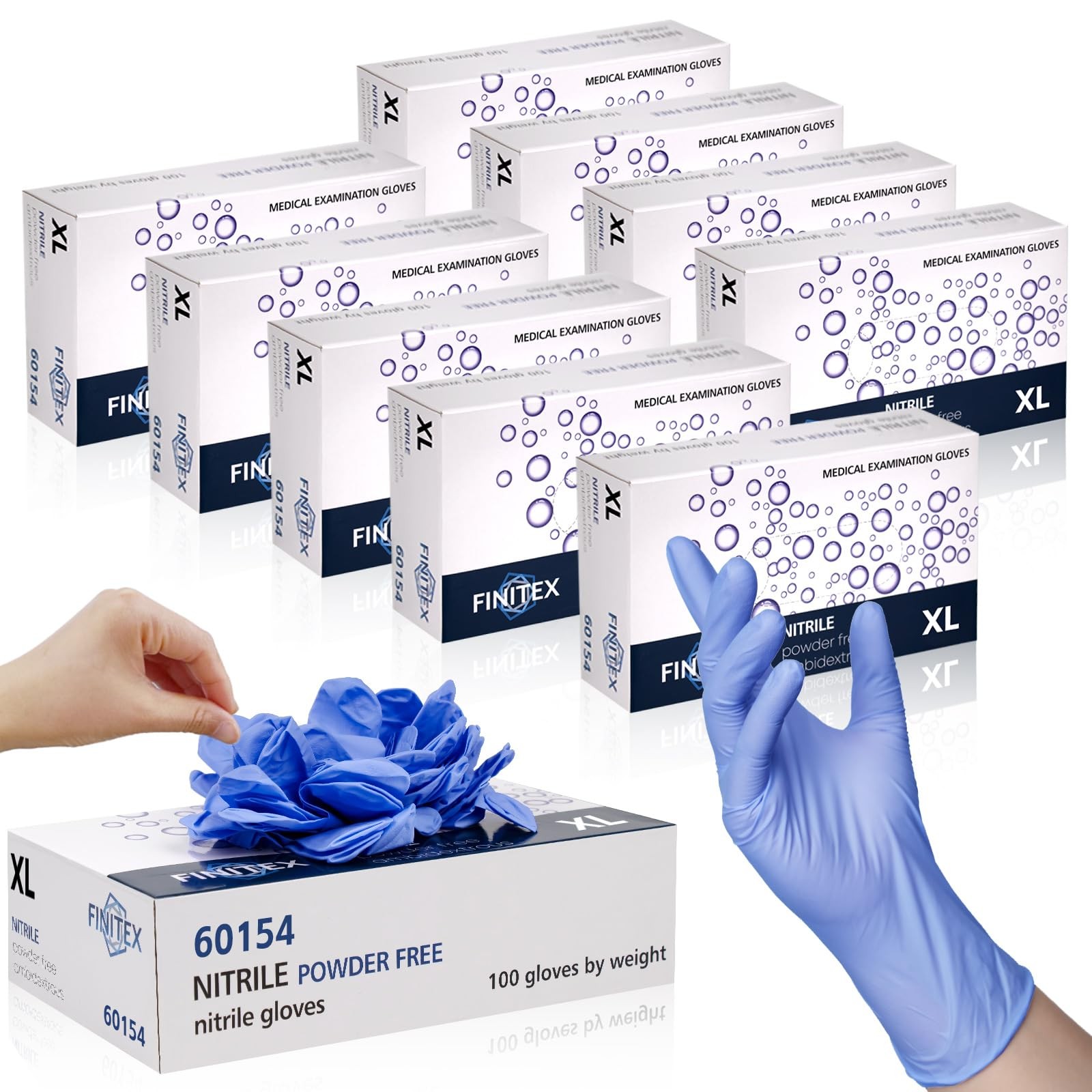 Disposable Nitrile Exam Gloves 1000 PCS – 3.2mil Ice Blue -free Latex-Free Ex…