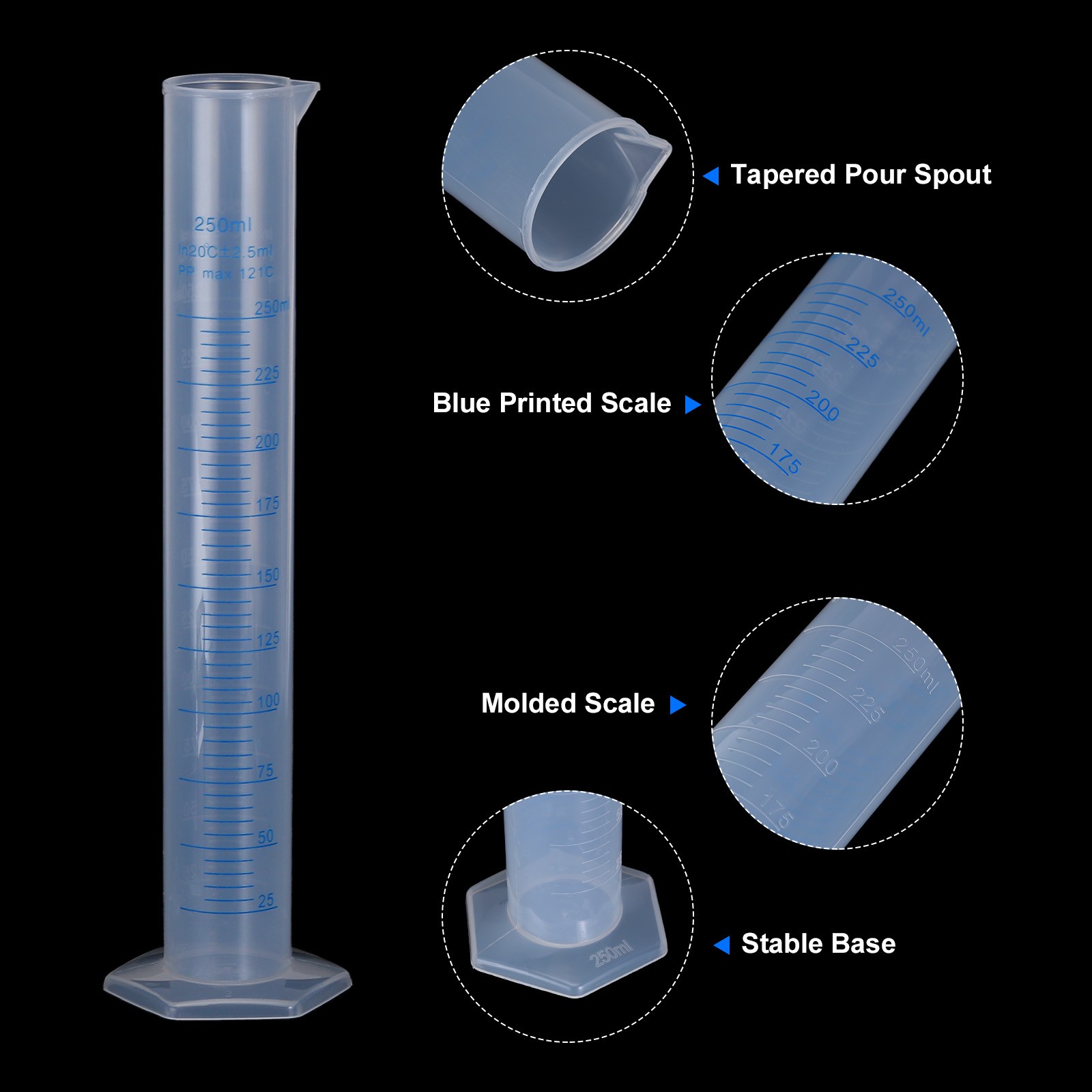 Plastic Graduated Cylinder, 250ml Measuring Cylinder, Test Tube Beakers, 10Pcs