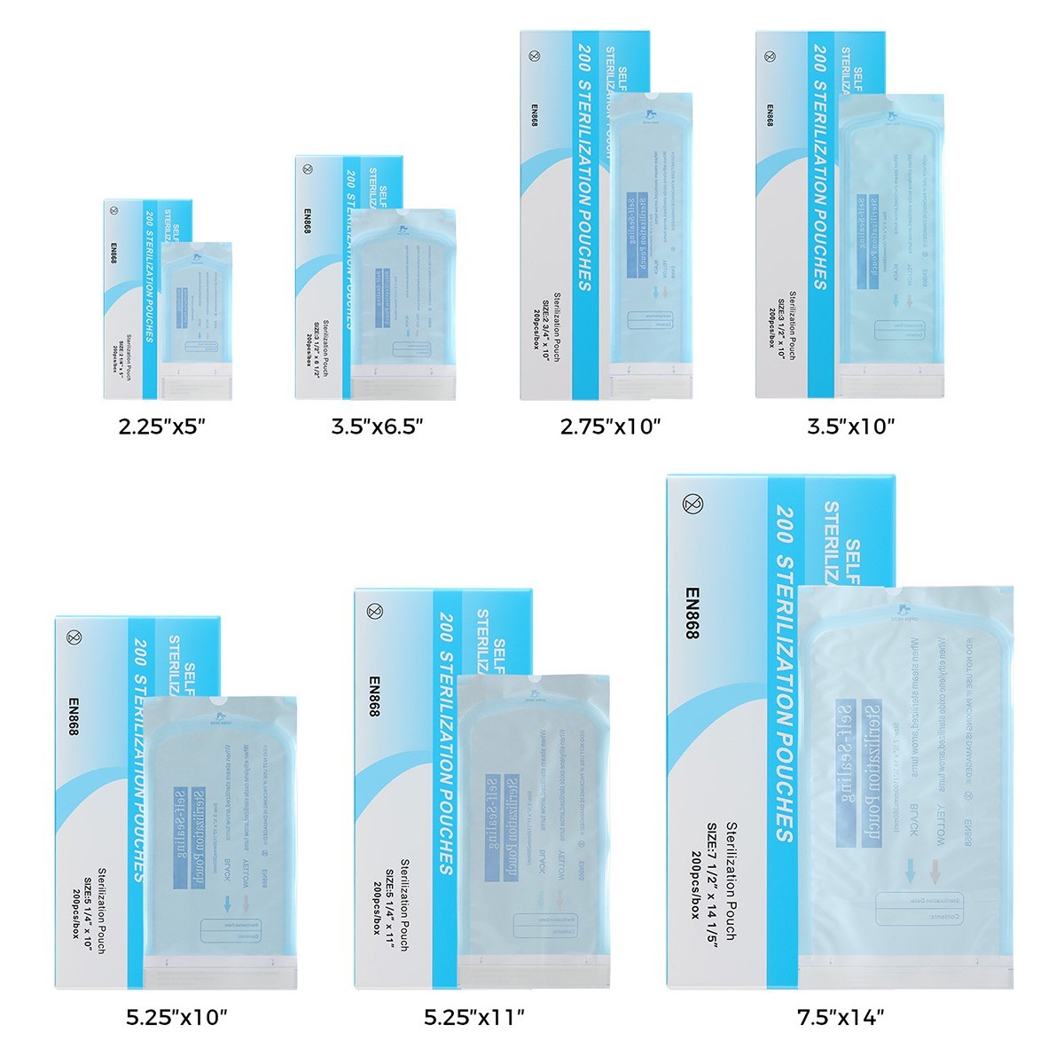 200pcs Dental Self Sterilization Pouches Autoclave Sterilizer Bags/Divided Trays