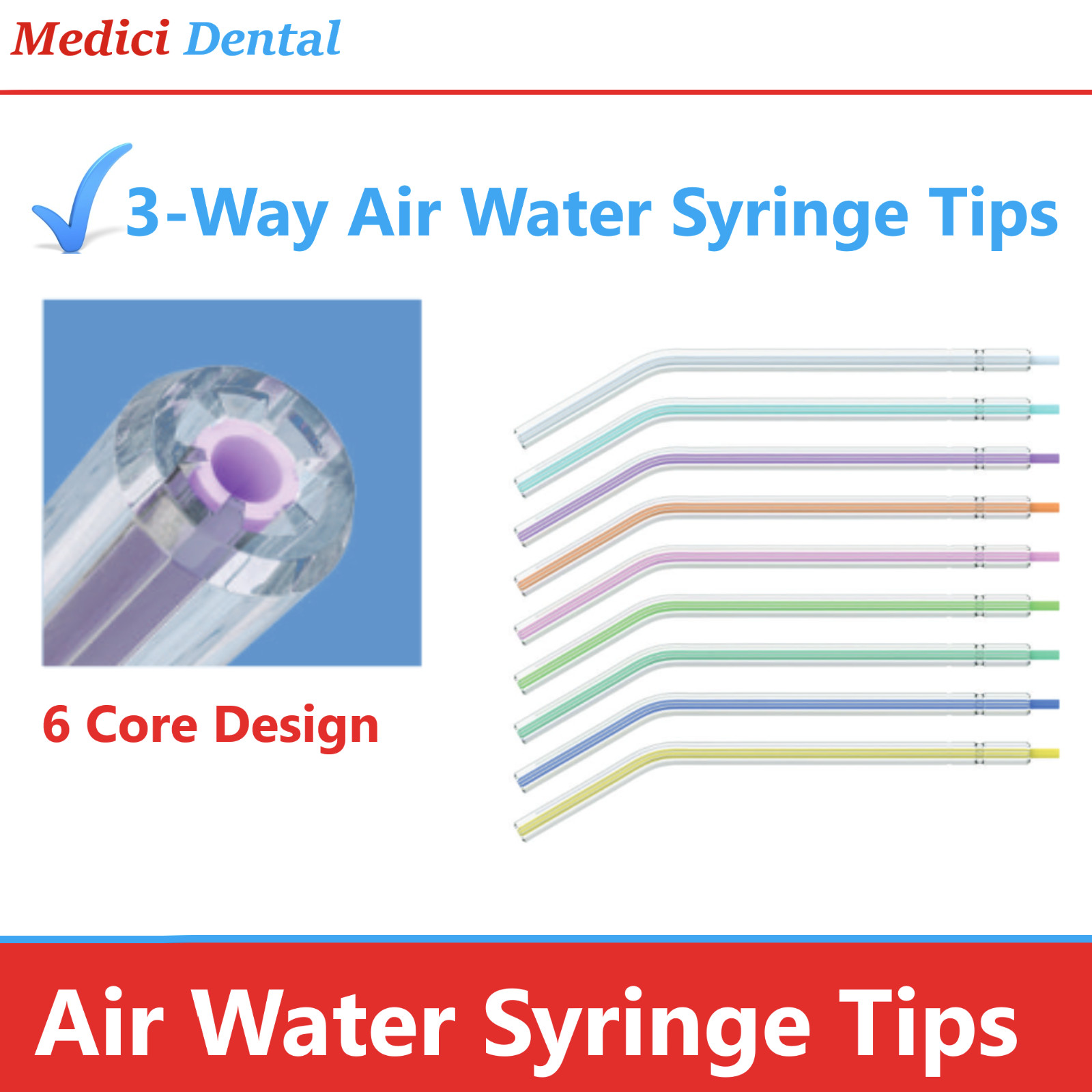 Dental Air Water Spray Nozzles/Tips Triple 3-way Syringe Nozzles/Tips/Tube, FDA