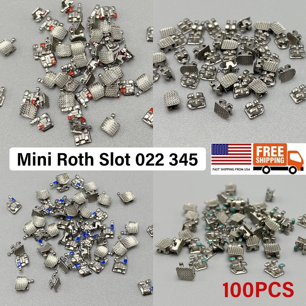 100Pcs Dental Orthodontic Metal Brackets Mesh Base Mini Roth Slot 022 345 hooks