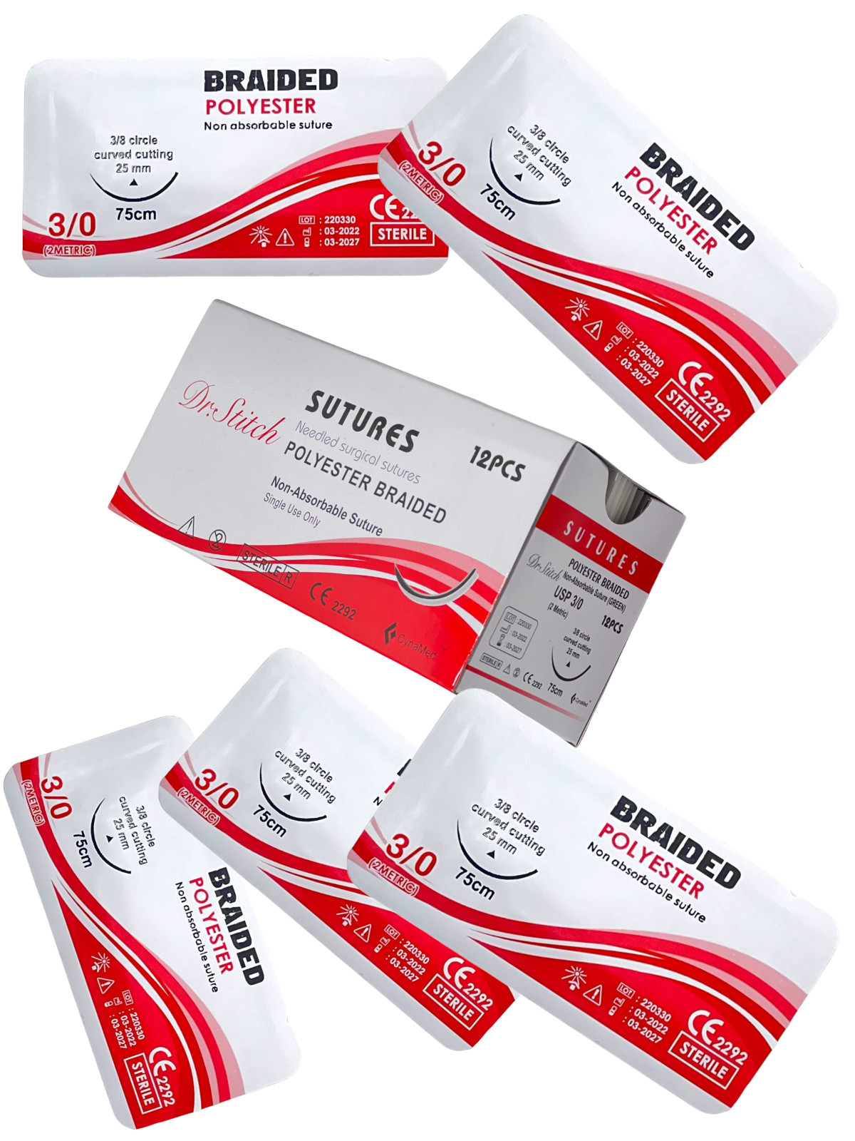 3/0 Polyester Training Suture Threads Emergency First Aid Kit Tools 12 PACK