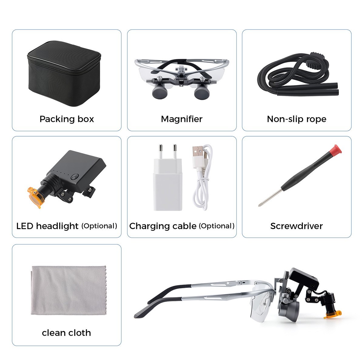 Dental Surgical Medical 3.5X Ergo Binocular Loupes Pupillary +5W LED Head Light