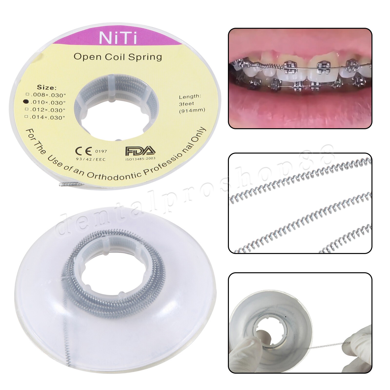 Dental Orthodontic Niti Open Coil Spring Spool Dia.010 Inch 914 mm 3 Feet