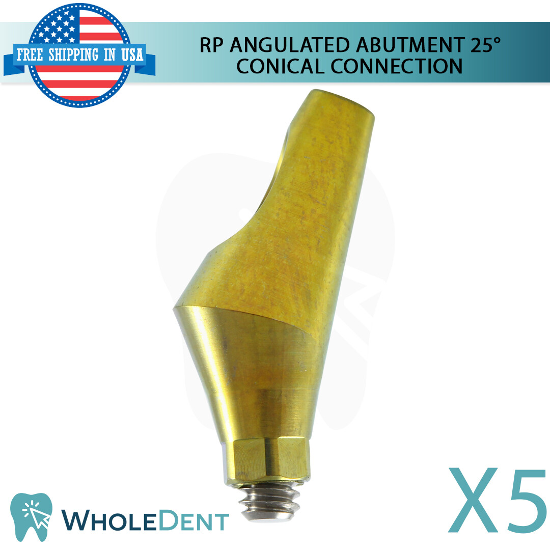 5x Dental Titanium Angulated Prosthetic 25° RP Conical Connection Hex 2.65mm