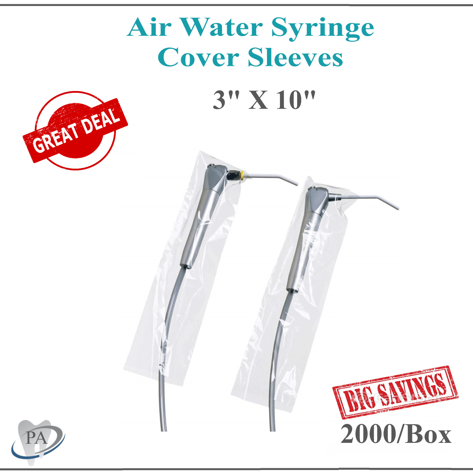2000/Bx Dental 3 Way Air Water Syringe Sleeves Cover 2.5»X10», Manufactur Seal