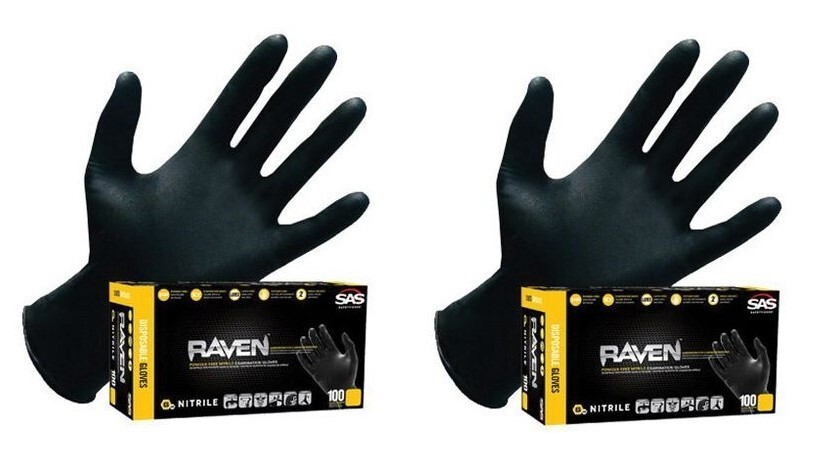 SAS Safety 66517 Raven Powder-Free Nitrile Disposable Glove, Medium (2 Pack)