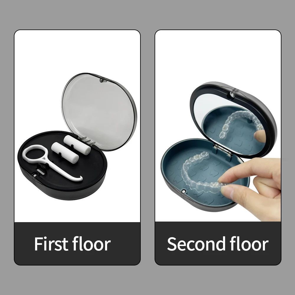 Dental Retainer Box With Mirror Aligner Case Travel Orthodontic Chewie Storage