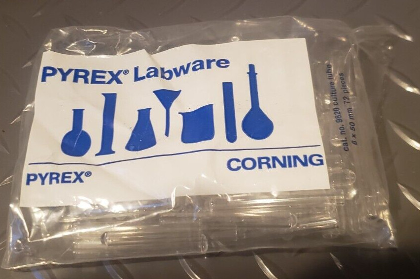Corning Pyrex Rimless Glass Culture Tubes 6x50mm, cat. no. 9820 72 Pieces