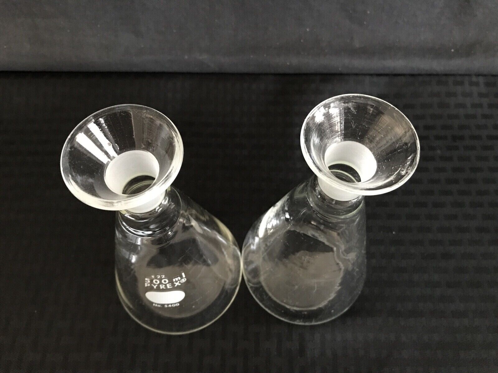 (4) CORNING PYREX 500mL Glass Determination Erlenmeyer Flask w/ #22I Std Stopper