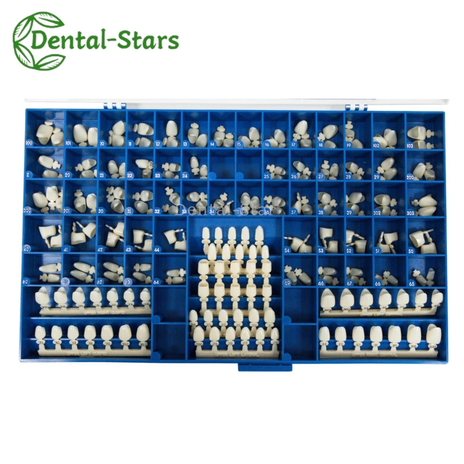 DENTAL POLYCARBONATE TEMPORARY CROWNS 390 PCS 66 SIZES WITH PAPER GUIDE CHART
