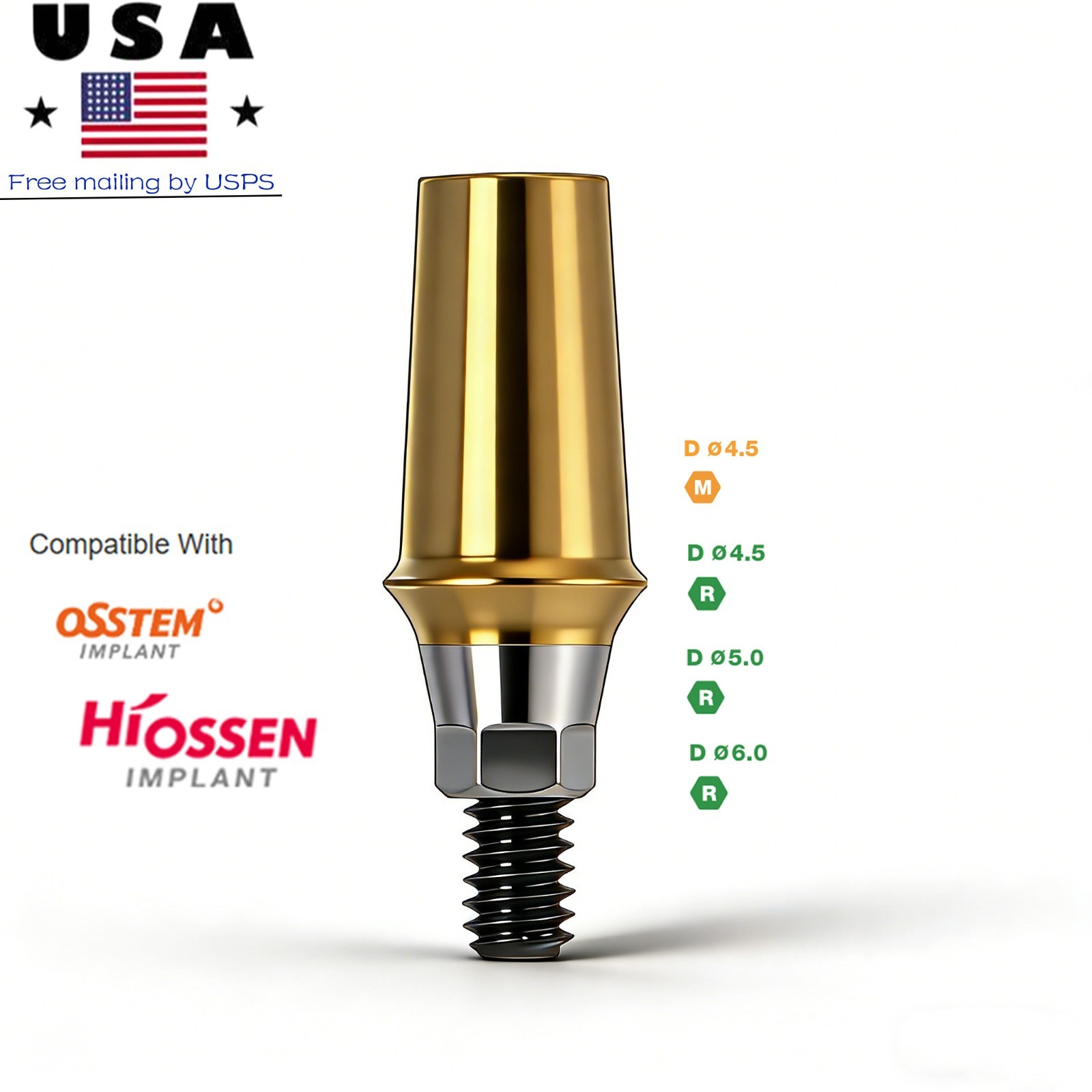 Dental Ti Mini Regular Platform Straight Transfer Abutment Hex Fits Hiossen ET