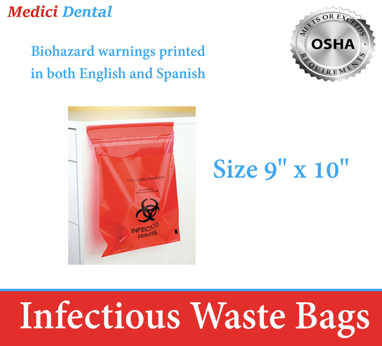 BIOHAZARD Infectious Waste Bags Red Adhesive Bag, 5 Size, Meets OSHA requirement