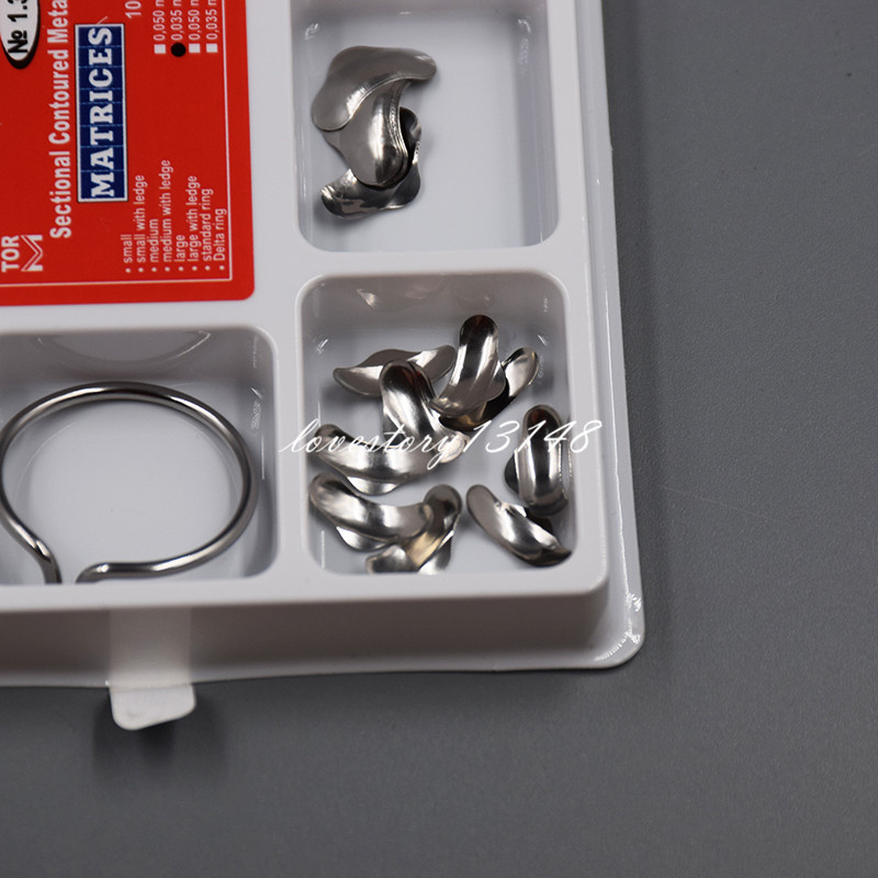 Dental Sectional Contoured Matrices Full Matrix Kit 100Pcs 35 μm Hard + 2 Rings