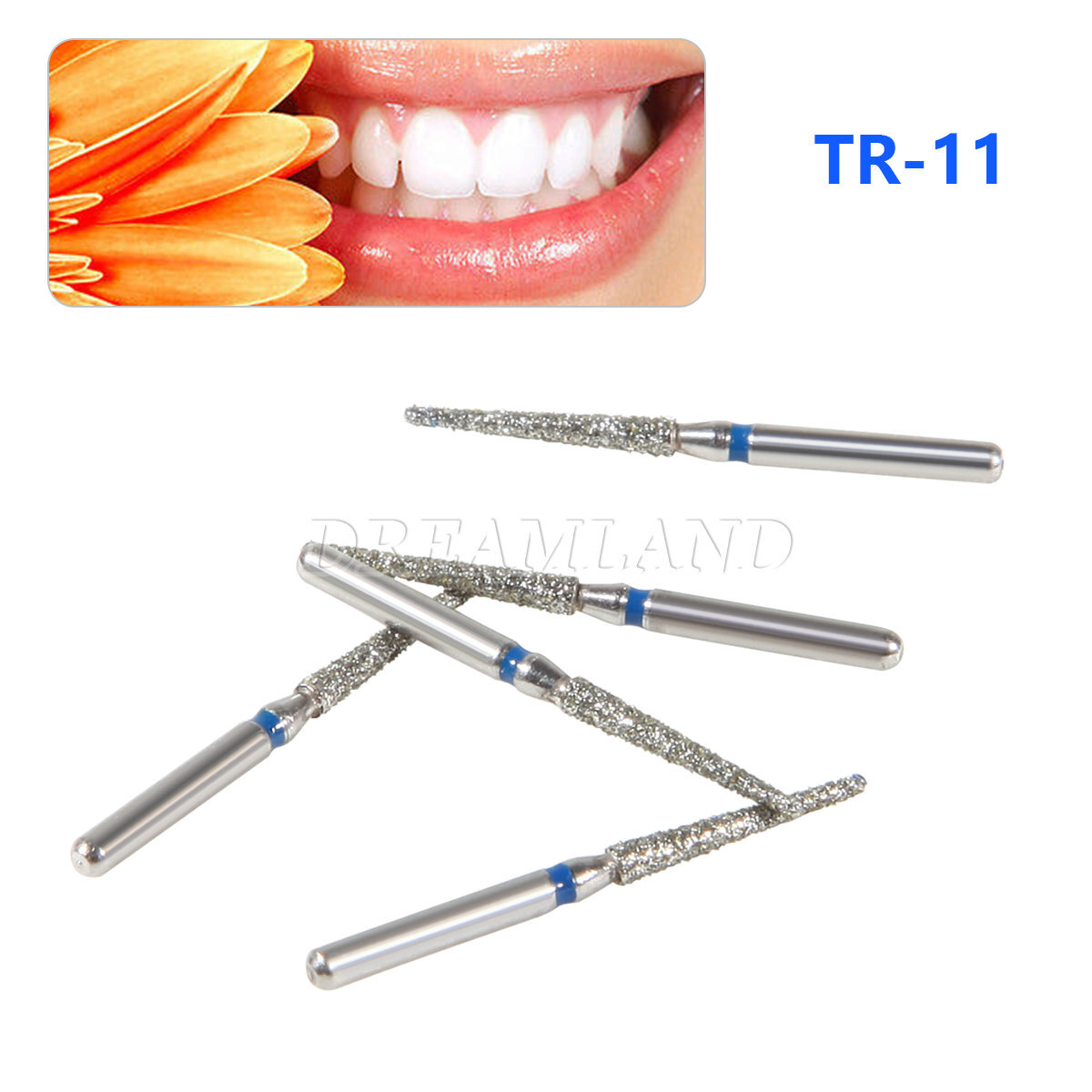 100 PCS TR-11 850-015 Taper Round End Blue Medium Grit FG Dental Diamond Burs