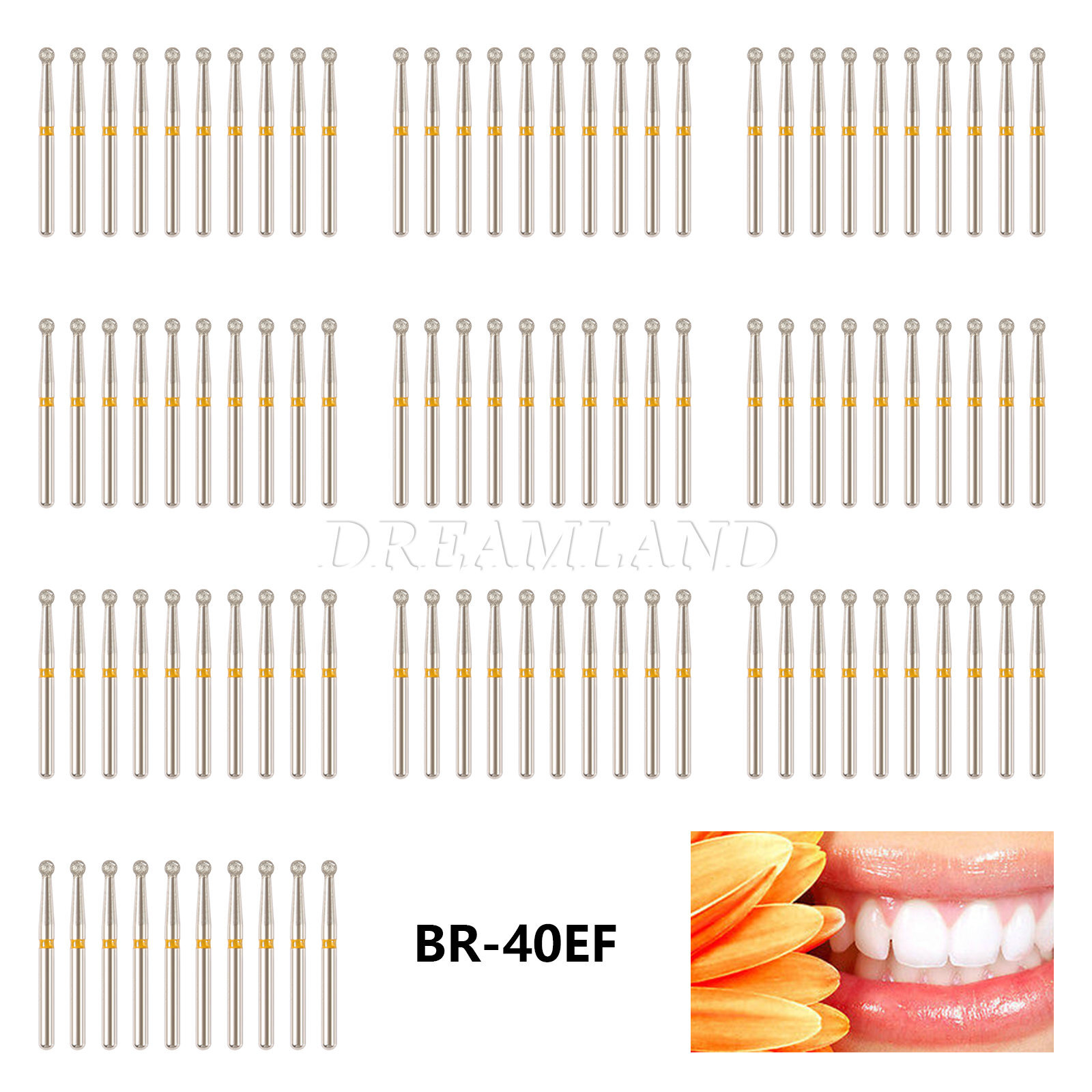 100 PCS BR-40EF 801-016 Ball Round Type Extra Very Fine Grit Dental Diamond Burs