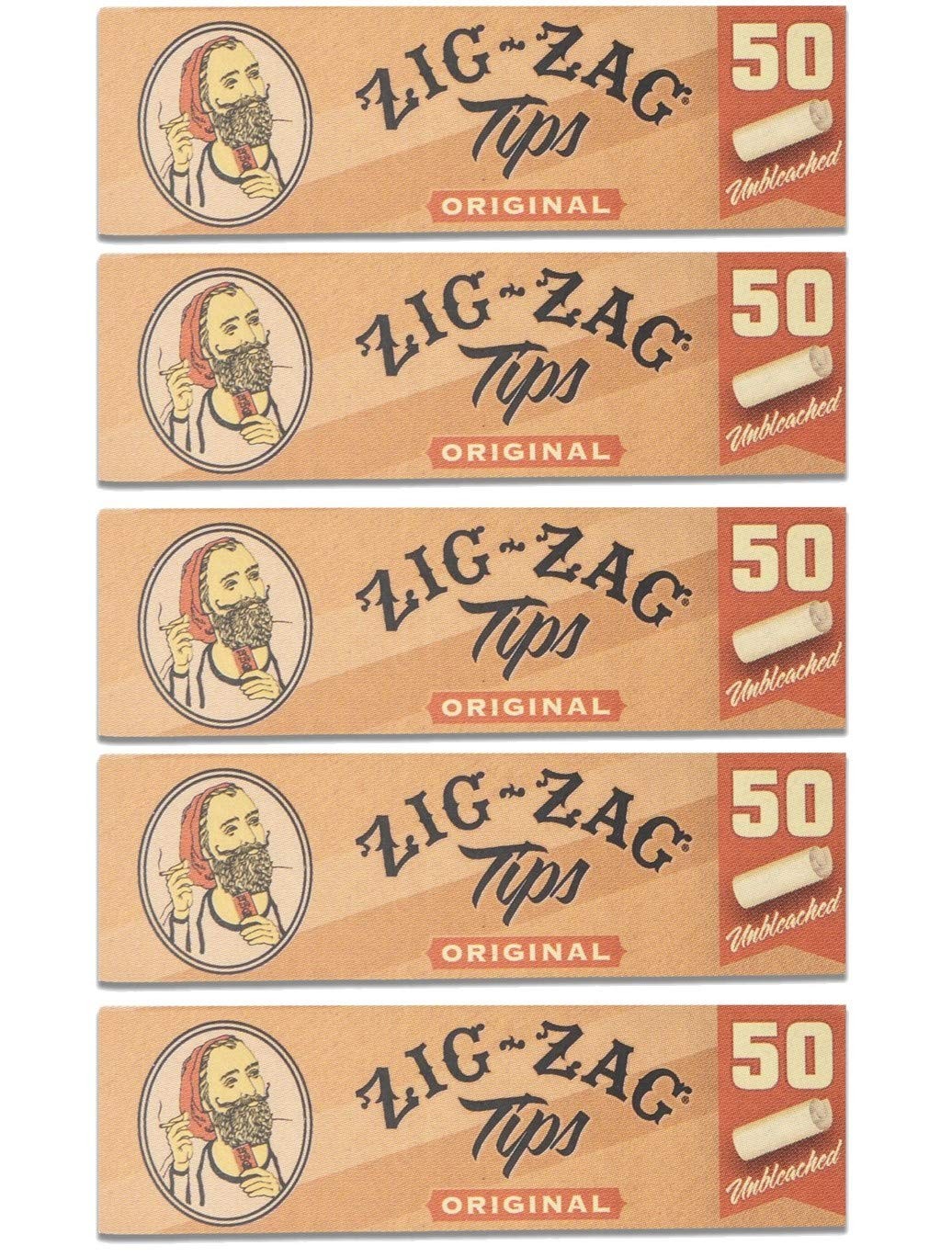 Zig-Zag Rolling Paper Unbleached Filter 50 Count (Pack of 5), Raw