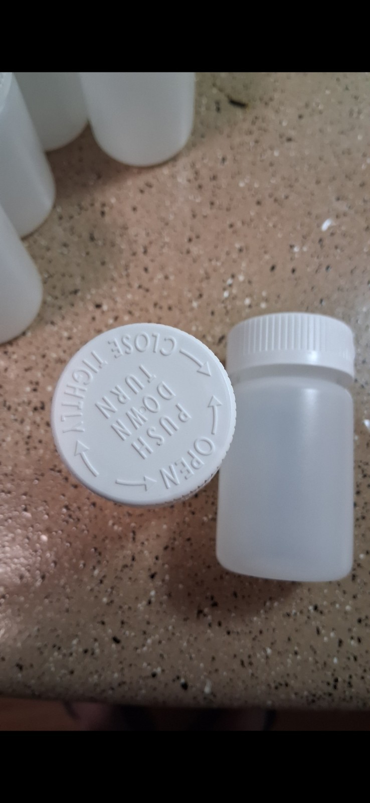 White Plastic Reagent Bottles/Jars w Child-Resistant Screw Caps, Lab
