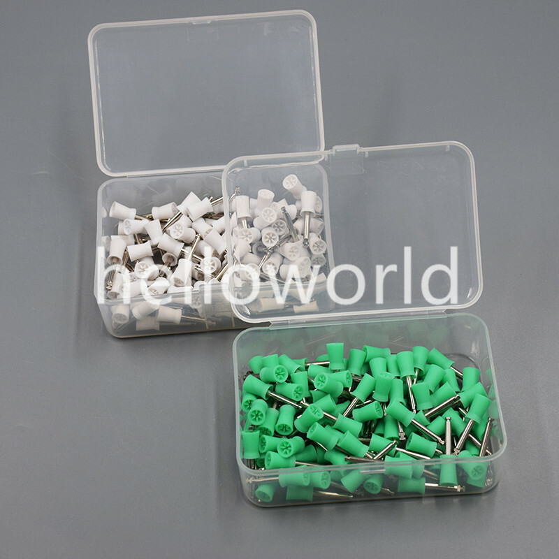 100 Pcs Green/White Dental Polishing Cups Rubber Prophy Polisher Latch 6 Webbed