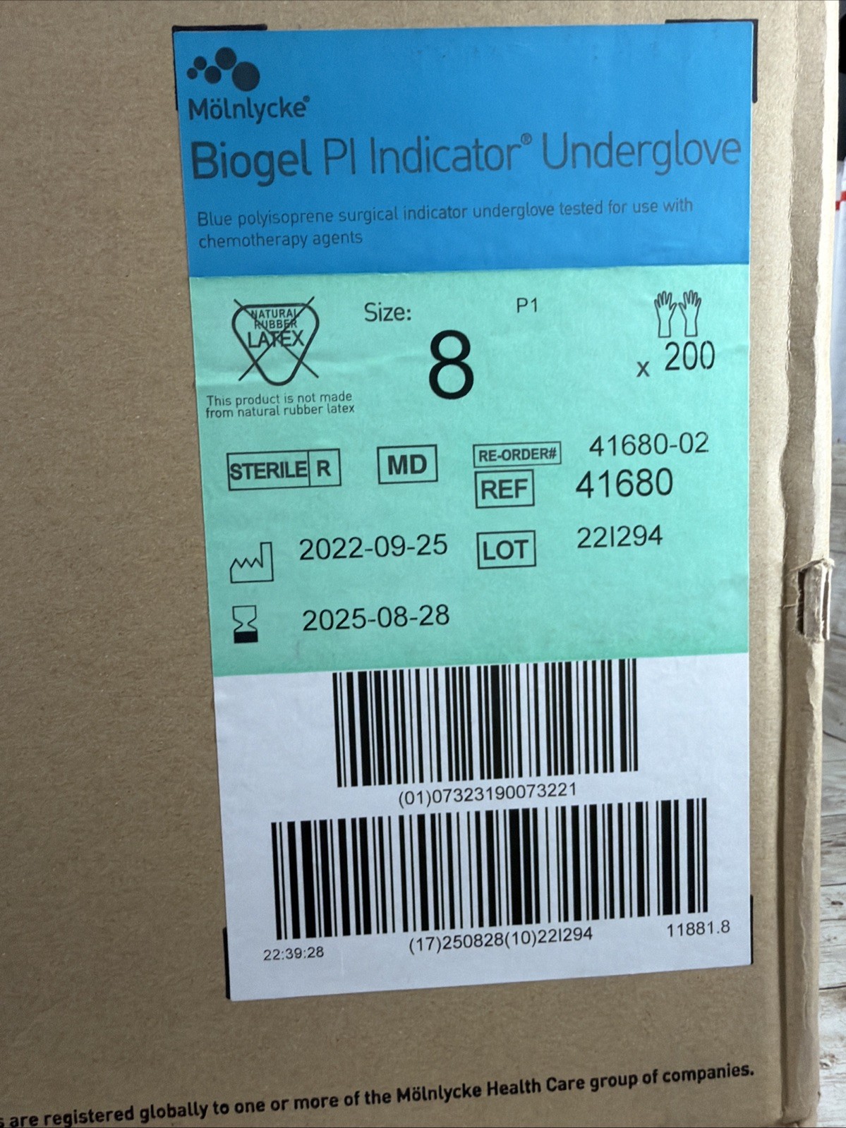 Biogel PI Indicator Surgical Underglove 1 CASE Molnlycke Blue Size: 8 *See Date*