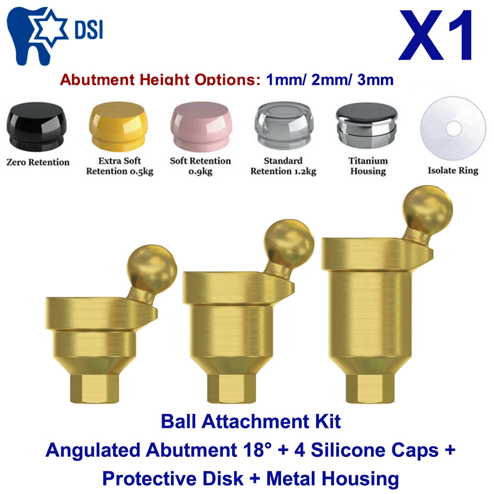 10x DSI Angulated Ball Attachment Abutment 18° Full Kit Overdenture Int Hex 2.42