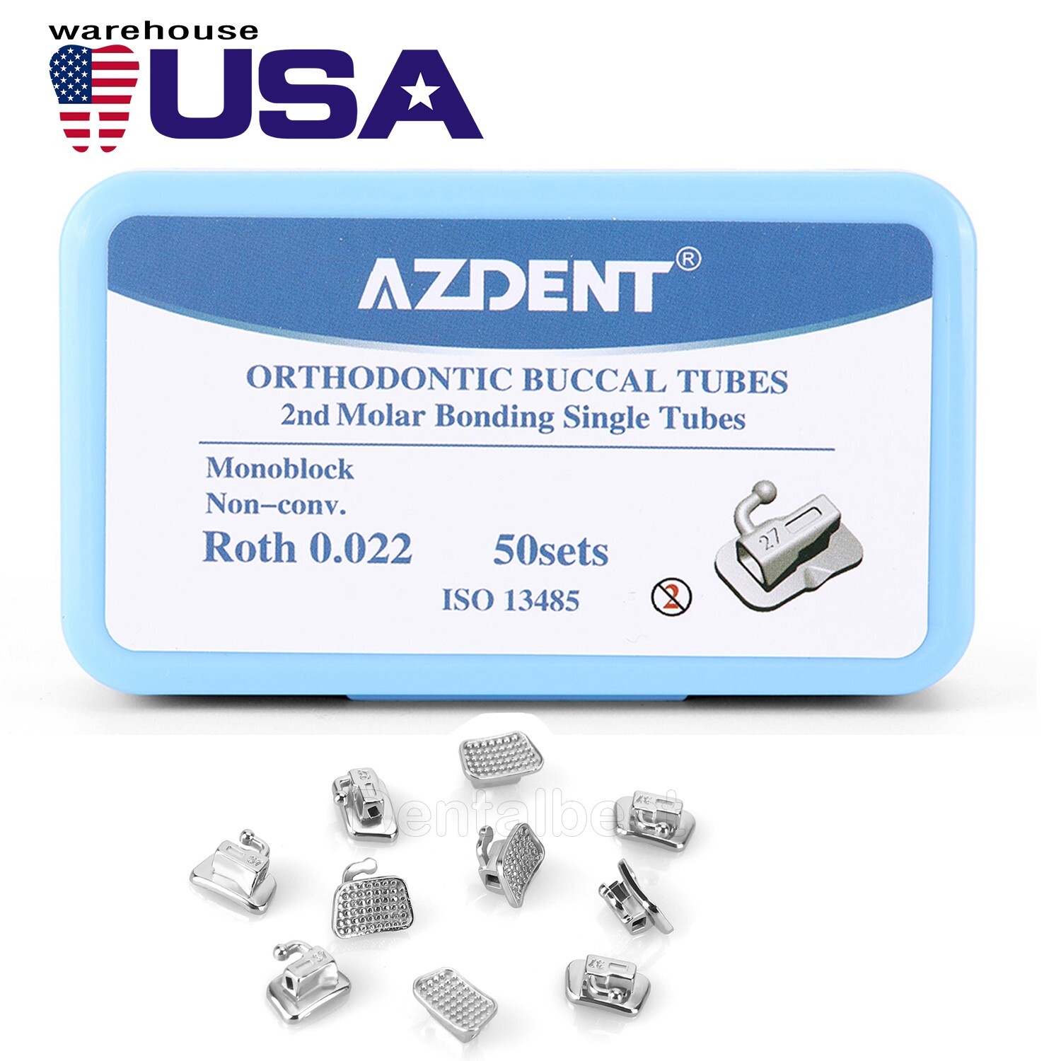 Dental Tubos bucales de ortodoncia Bondabe 2do Molar Roth 0.022 Monoblock AZDENT