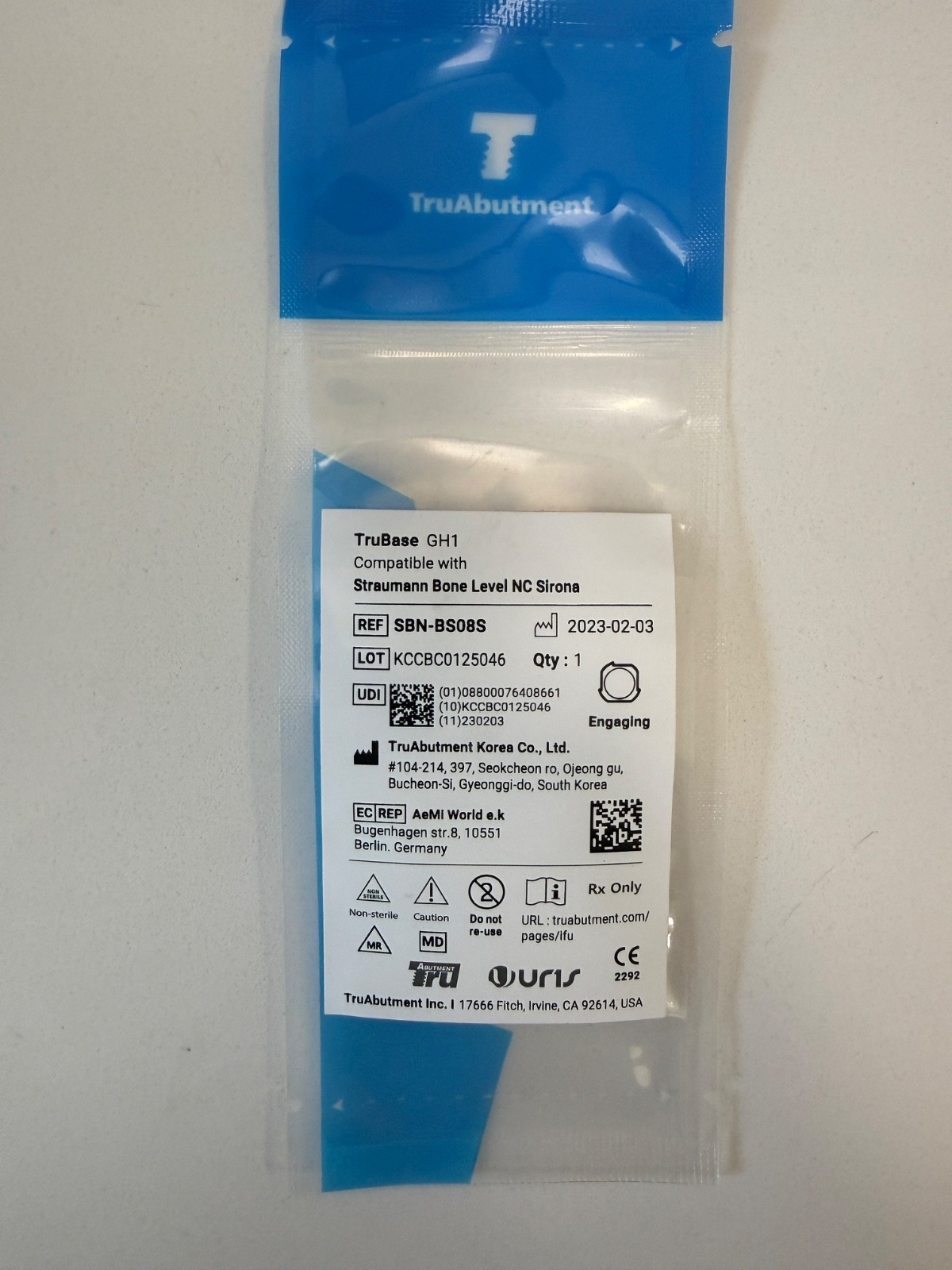 TruAbutment TiBase GH1 (Straumann Bone Level NC Sirona)