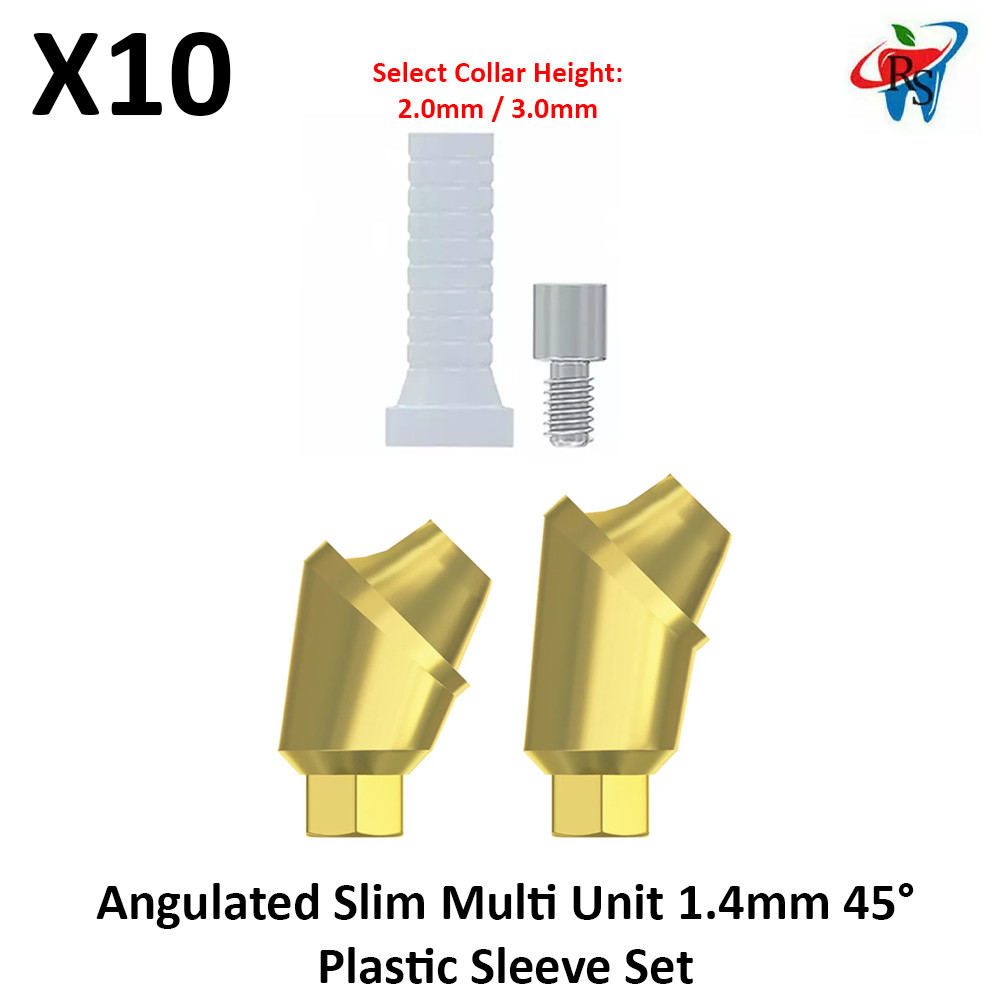 10x Dental Angulated Slim Multi Unit 1.4mm 45° Int Hex 2.0 Plastic Sleeve Set