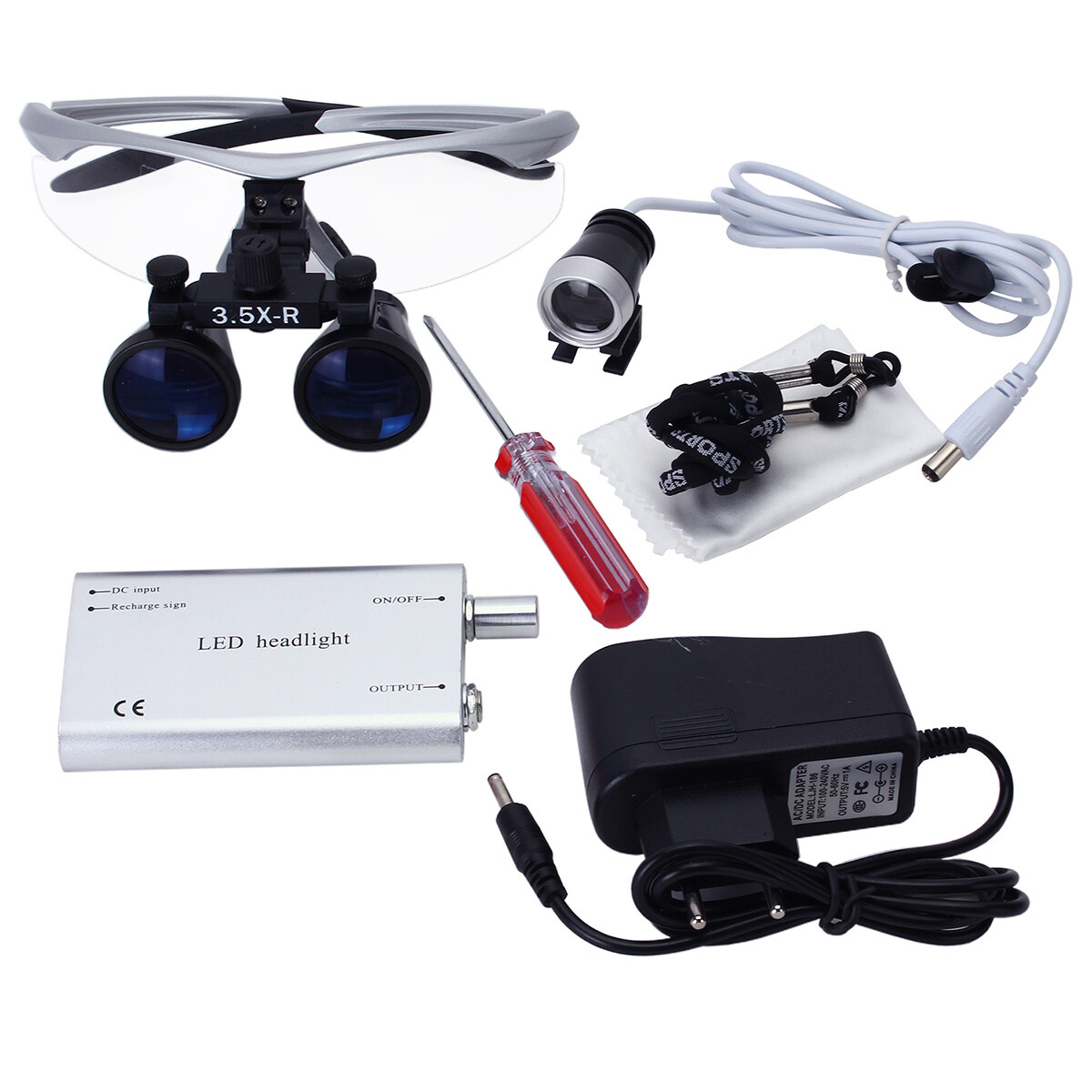 Dental Surgical Binocular Loupe Magnifier Glasses Dentisit 3.5X-R LED Head Light