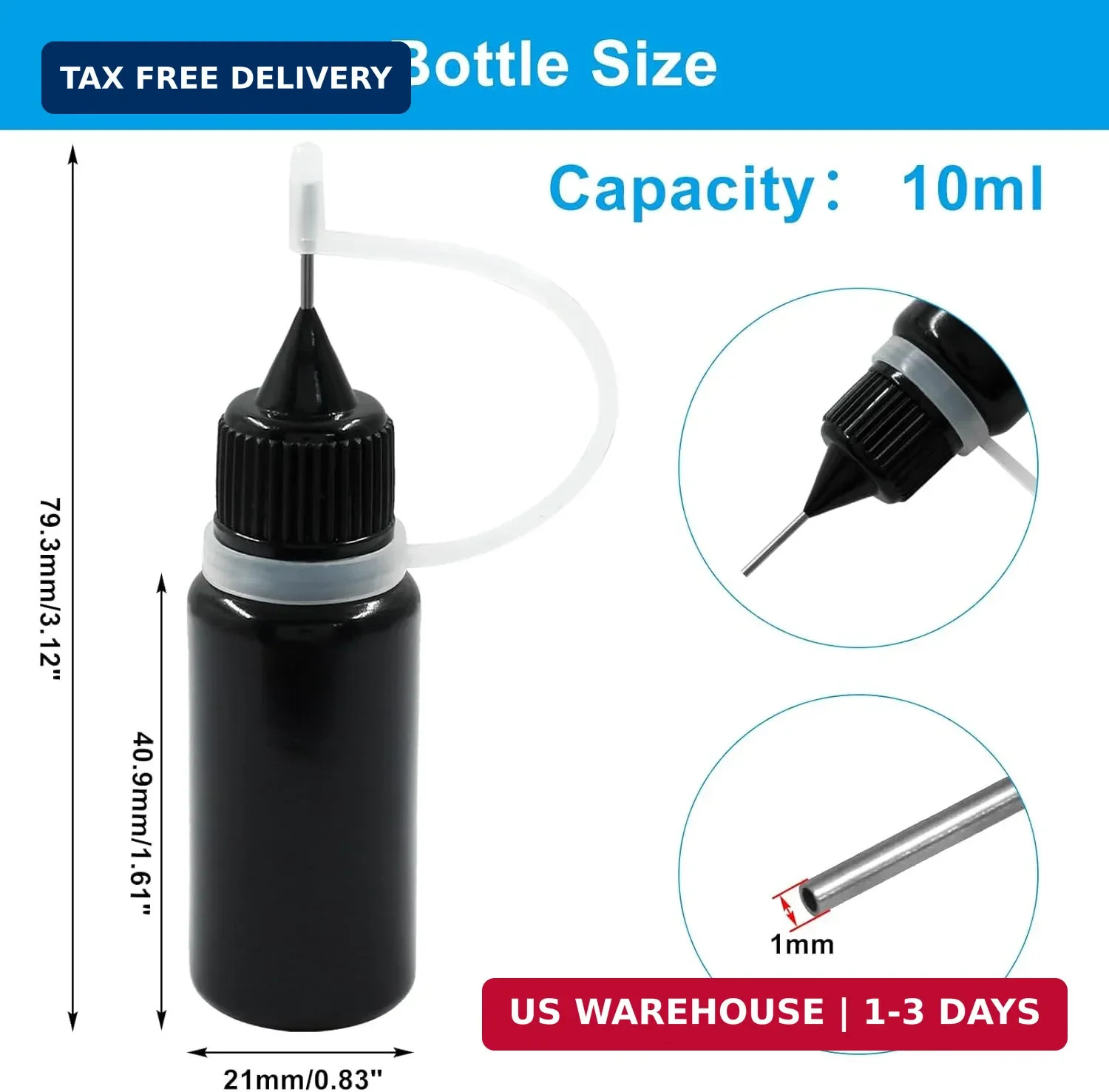 Piutouyar 10ml Black Precision Tip Applicator Bottles, 10 Pcs Fine Tip Metal Nee
