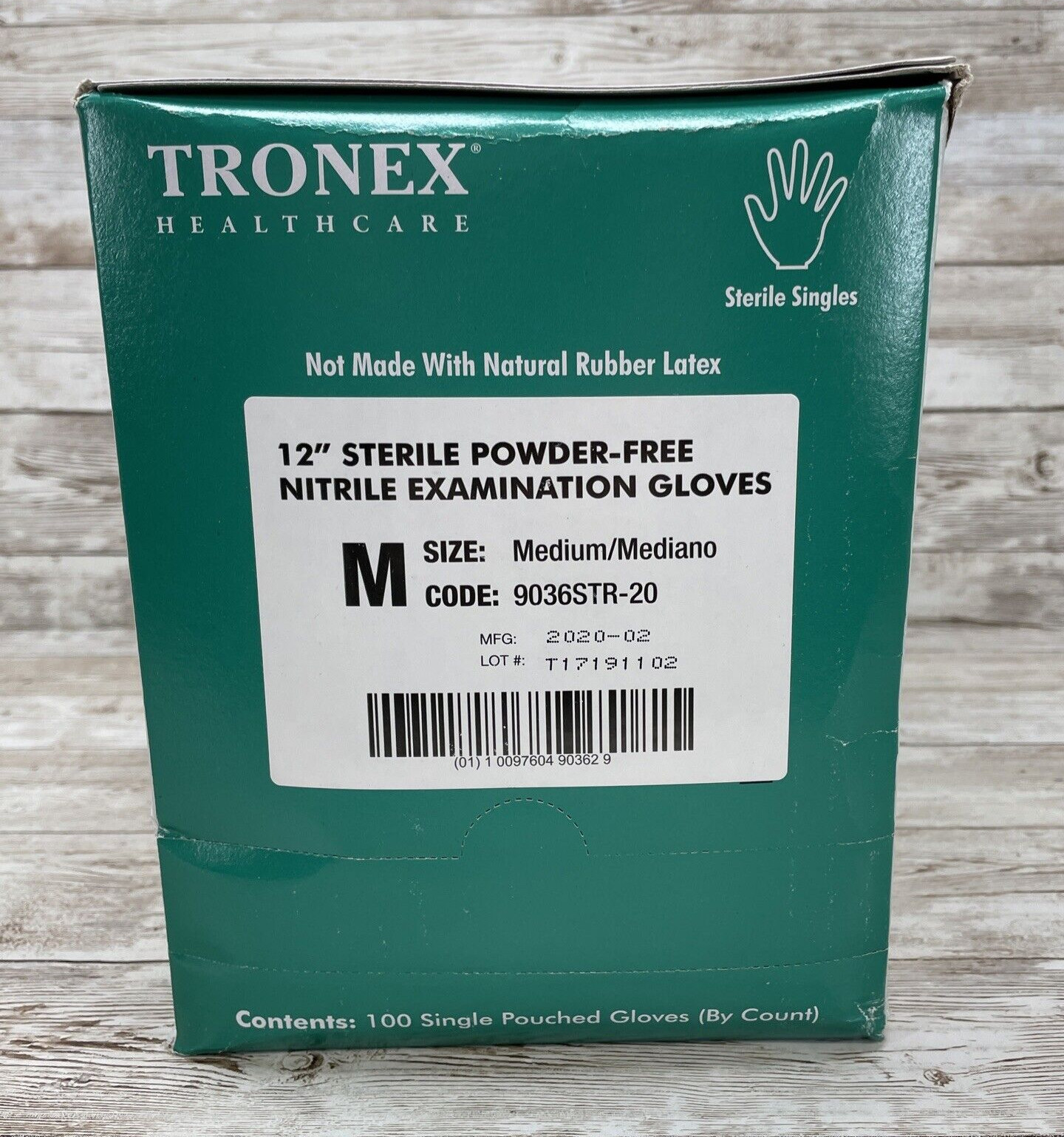 1 *DENTED BOX* TRONEX 12″ STERILE NITRILE EXAM GLOVES, SIZE MEDIUM