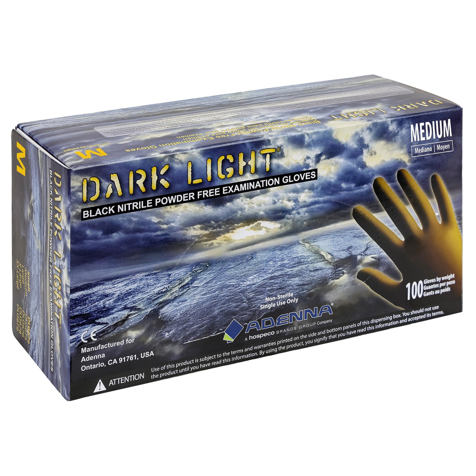 Adenna DLG675 Dark Light 9 mil Nitrile Powder Free Exam Gloves (Black, Medium) B