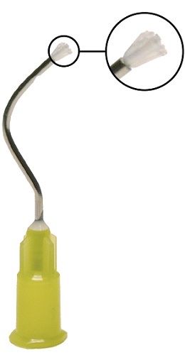 Dental Delivery Tip Prebent Metal Infusor Tip Brush Padded End #125 Yellow 100pk