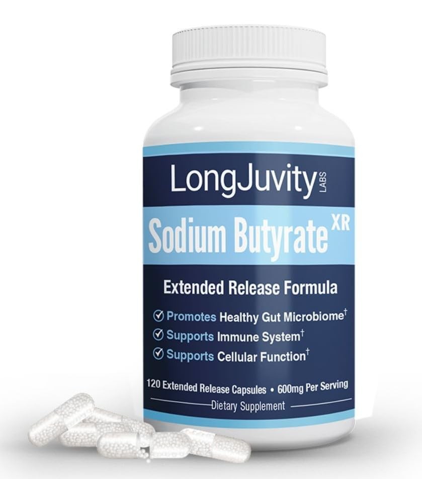 LongJuvity Sodium Butyrate Supplement (300mg) – Optimal 120 Count (Pack of 1)