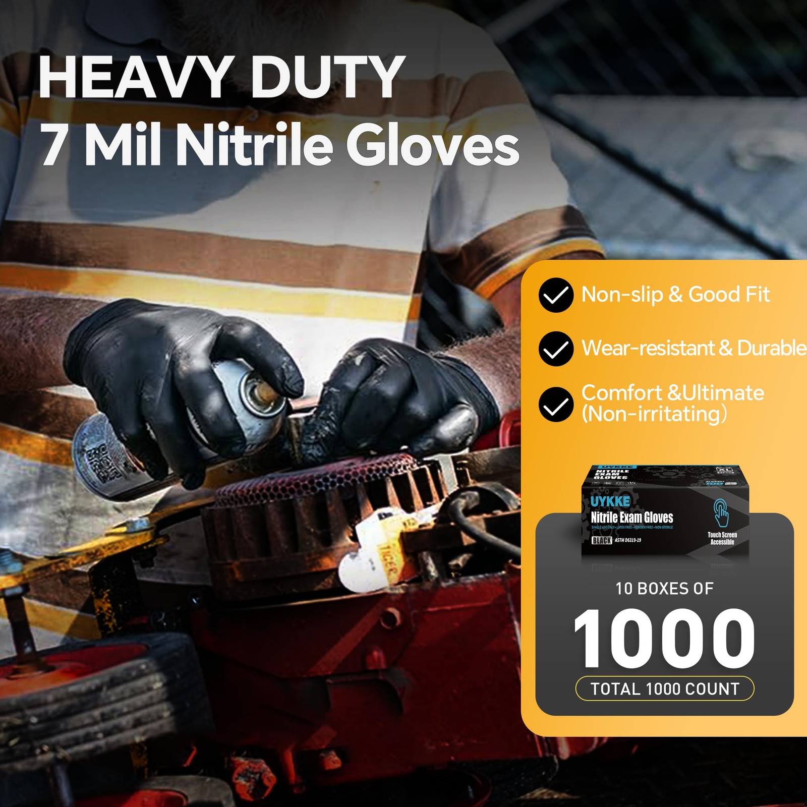 Black Nitrile Disposable Gloves, Medium, 7 Mil, Heavy Duty, 100 Count