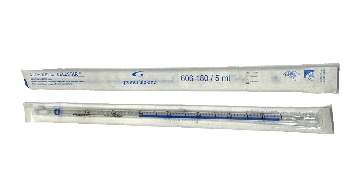 Lot of 200 Greiner Bio One 12060771 Cell Star 5 mL Serological Sterile pipette