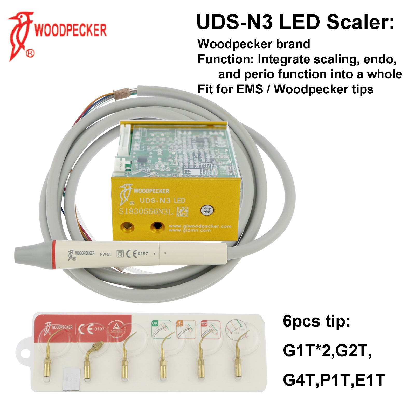 Woodpecker Ultrasonic Scaler N2 V3 LED Handpiece Piezo Tips fit EMS Satelec DTE