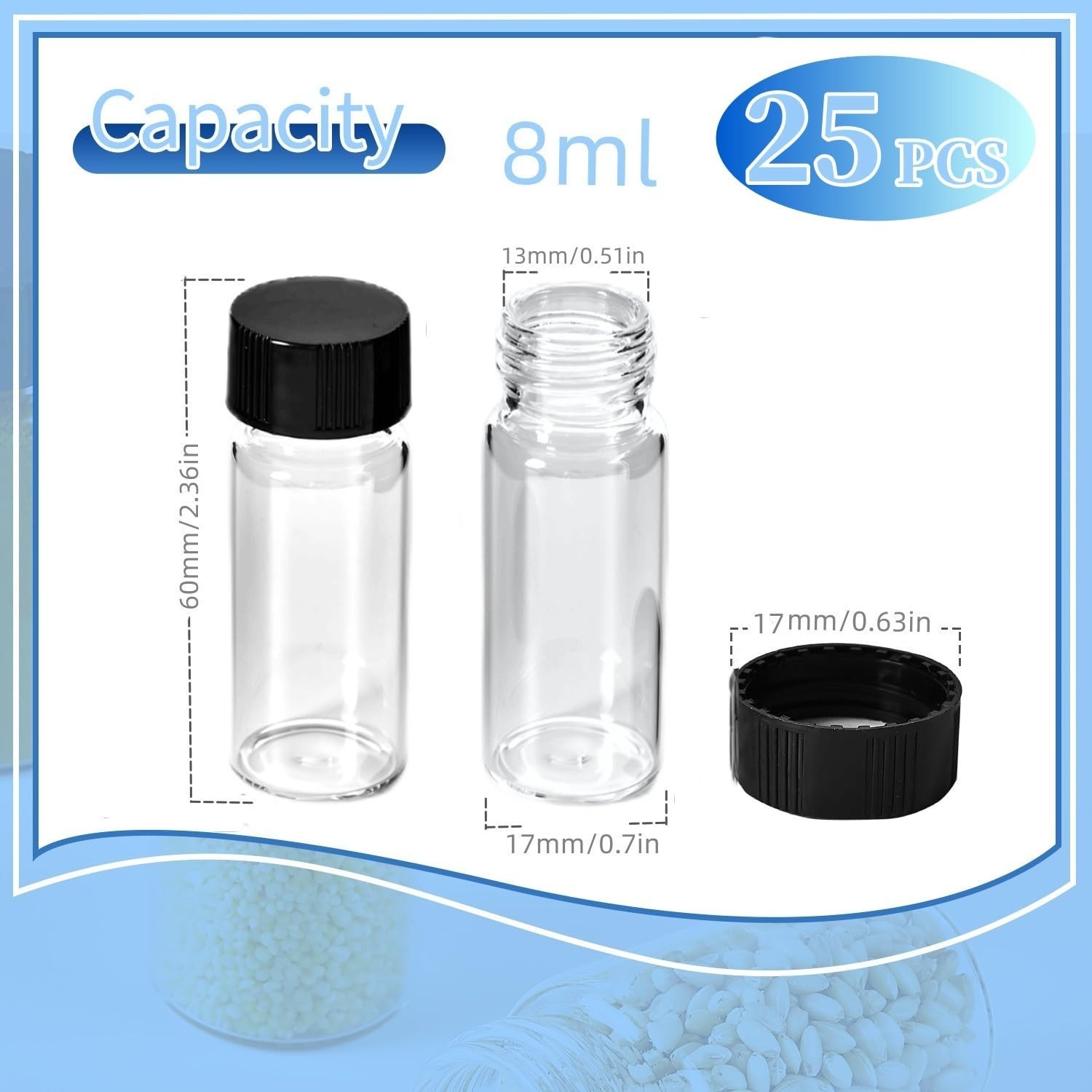 25 PCS Borosilicate Glass Sample Vials 2 Dram – Leak-Proof & Hygienic Storage