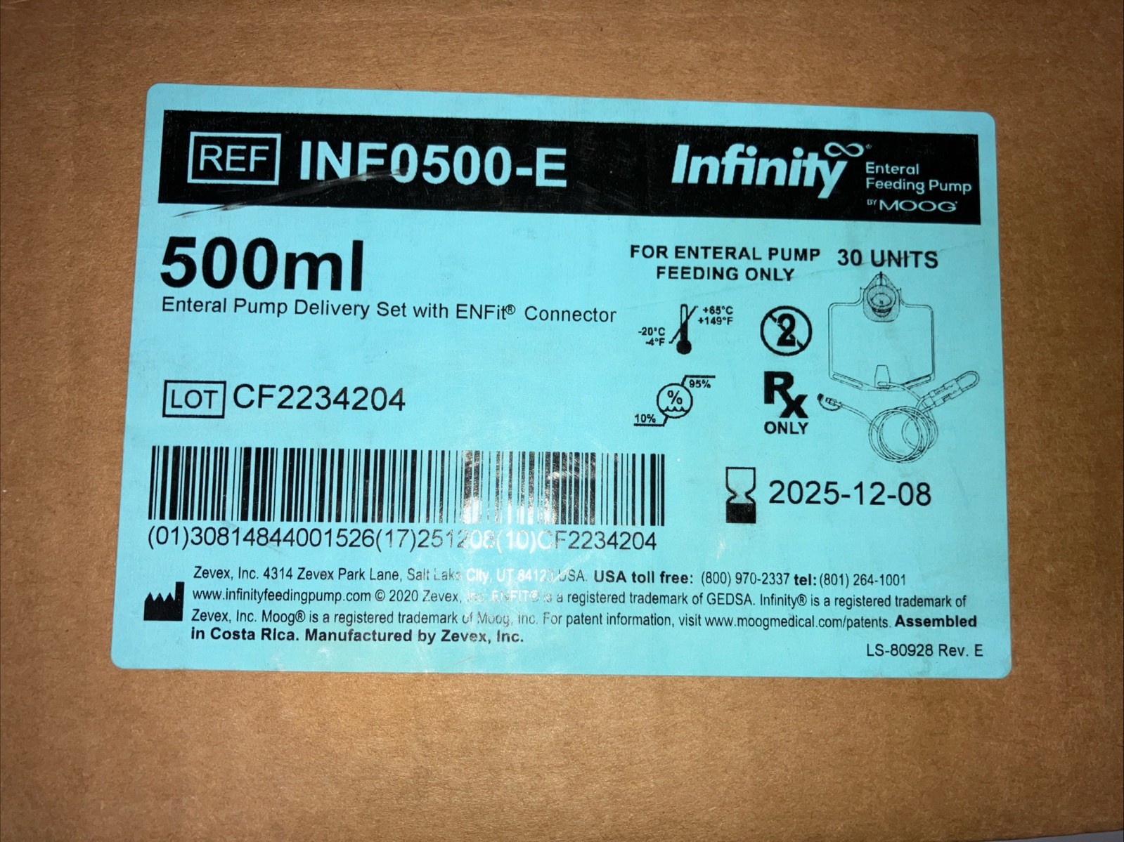 Infinity INF0500-E Enteral Pump Delivery Set 500ml ENFit Connector 30 Units