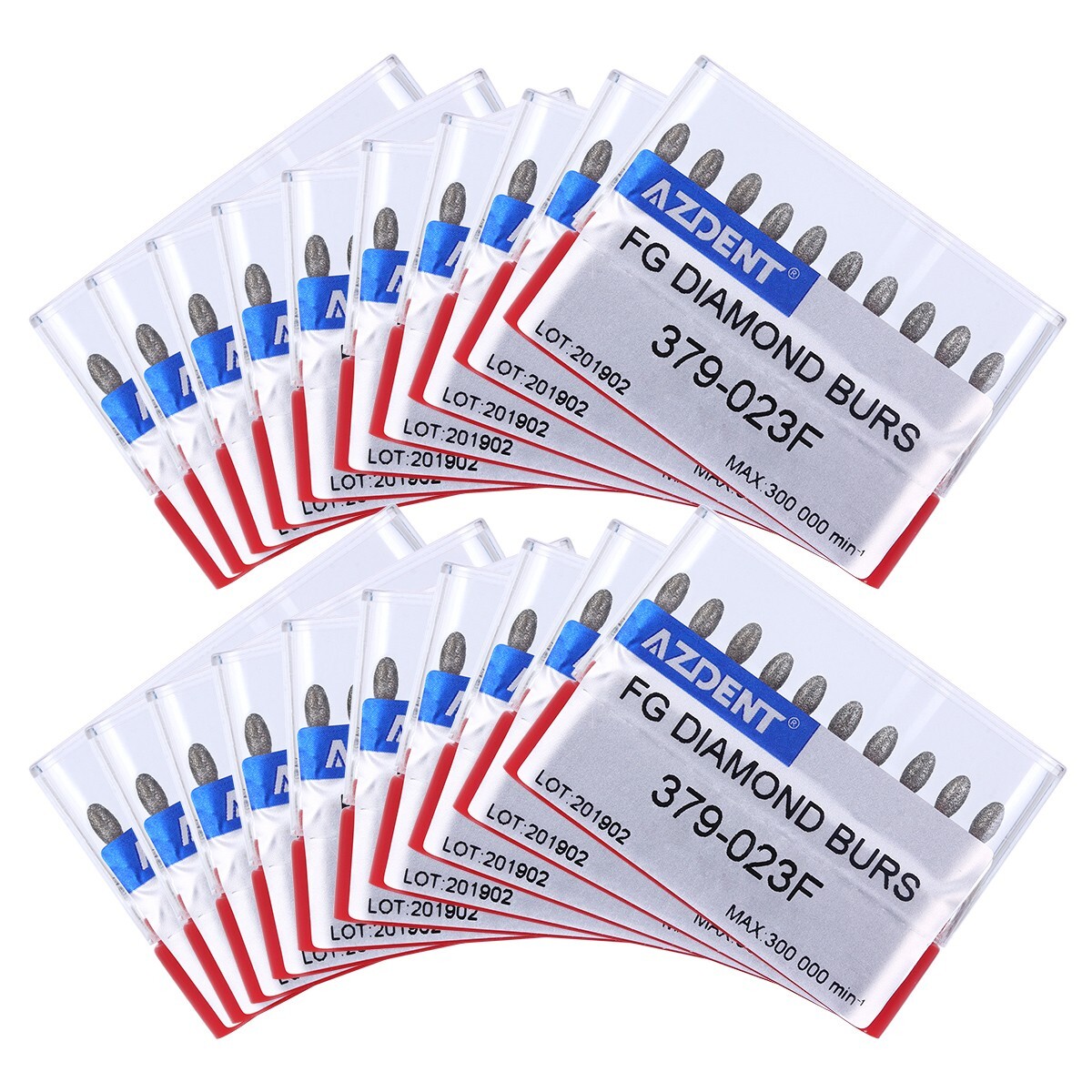 50X AZDENT Dental Diamond Burs FOOTBALL 379-023F FINE RED DEFEND Friction Grip