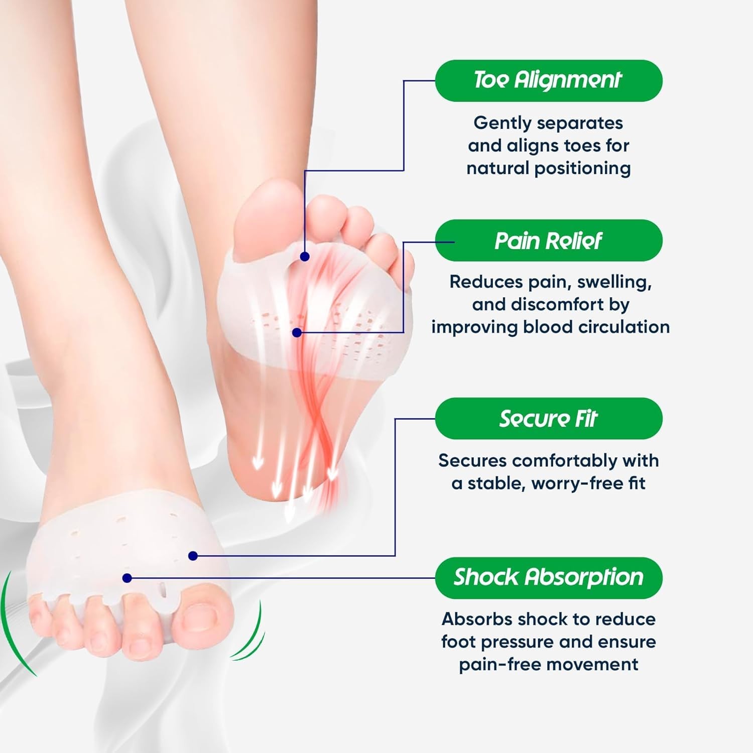 Hyggear Silicone Toe Separators (Left & Right Pair), One Size, White